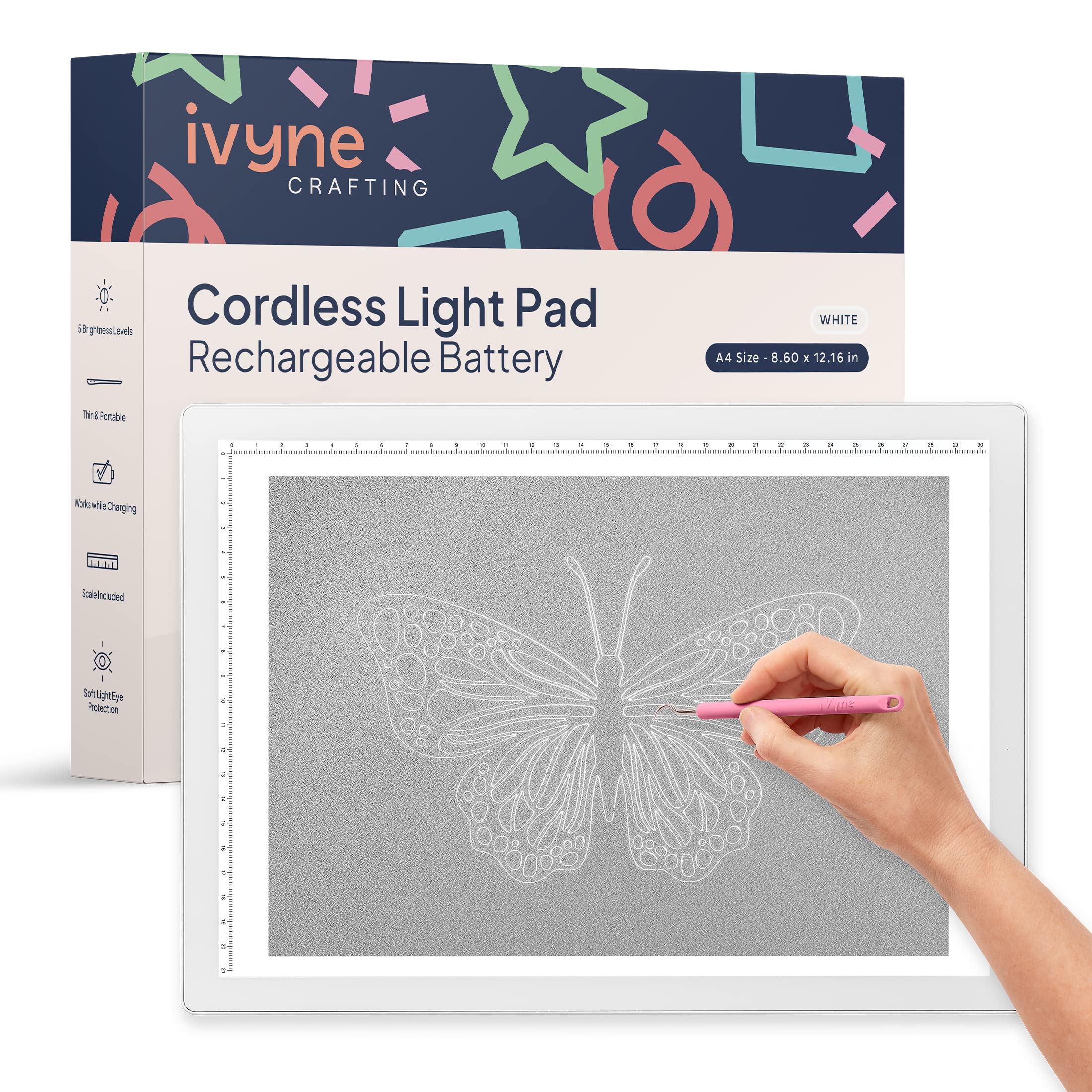  A4 Led Tracing Light Box with Carry Bag Built-in  Stand,Ultra-Thin Light Pad Powered by 1500mAh Lithium Battery for Cricut  Vinyl, Weeding Tool, Drawing Crafting Box/Board for Tracing, Sketching & HTV