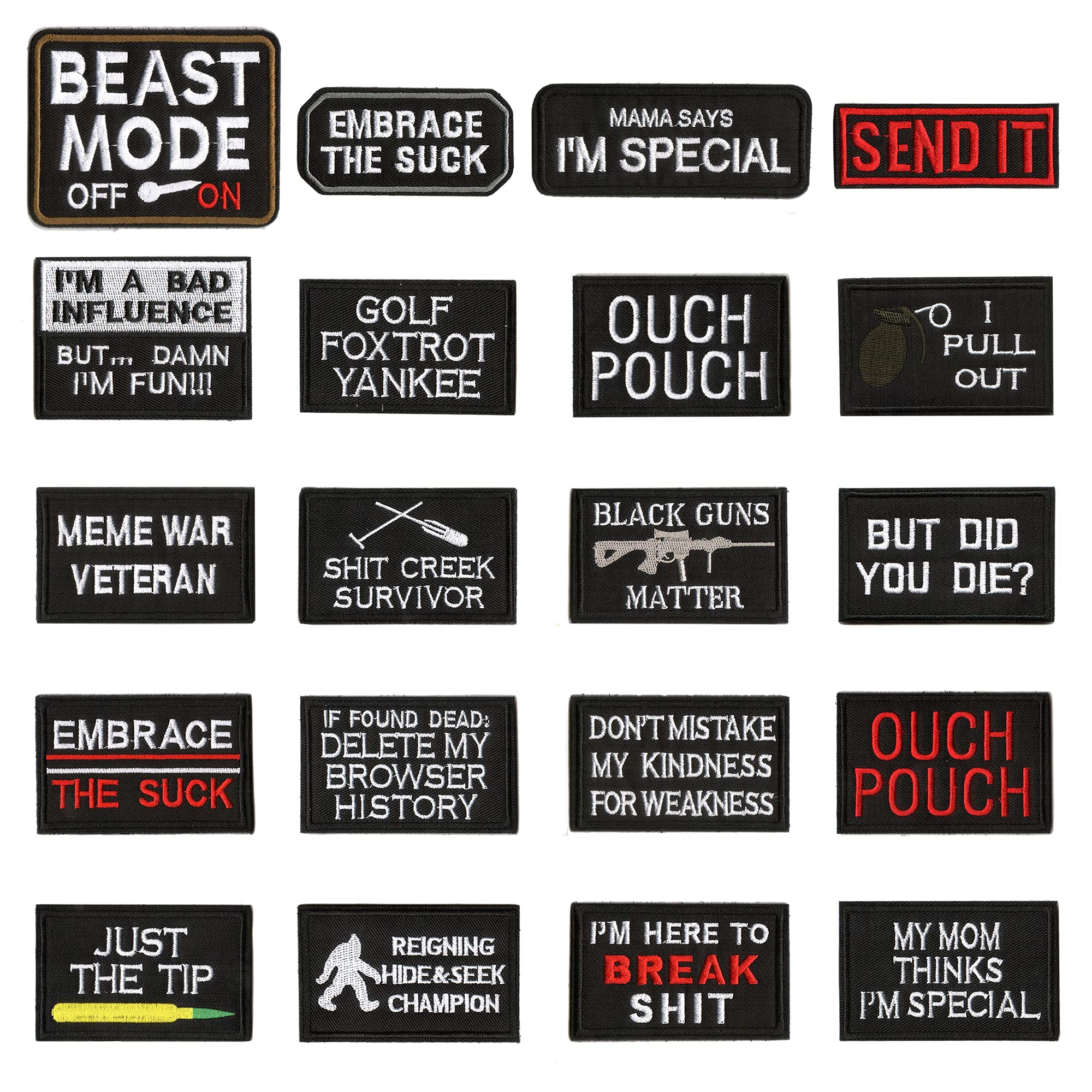 WZT 20 Pieces Funny Tactical Military Morale Patch Full Embroidery Patch  Set for Caps,Bags,Backpacks,Clothes,Vest,Military Uniforms,Tactical Gears
