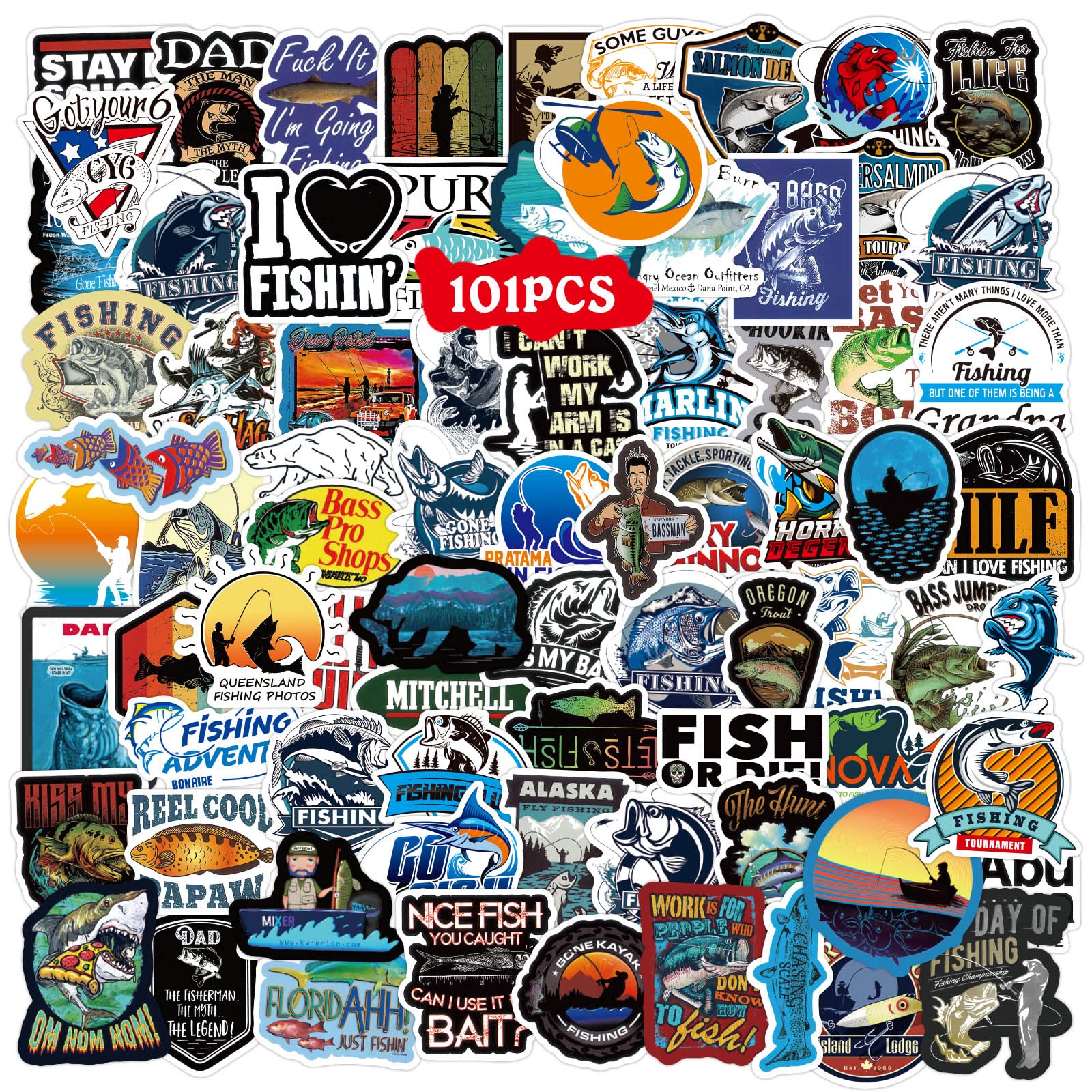 Go Fishing Stickers 101PCS Outdoor Adventure Waterproof Vinyl Stickers  Decals for Kayaks Motorcycle Phone Bicycle Luggage