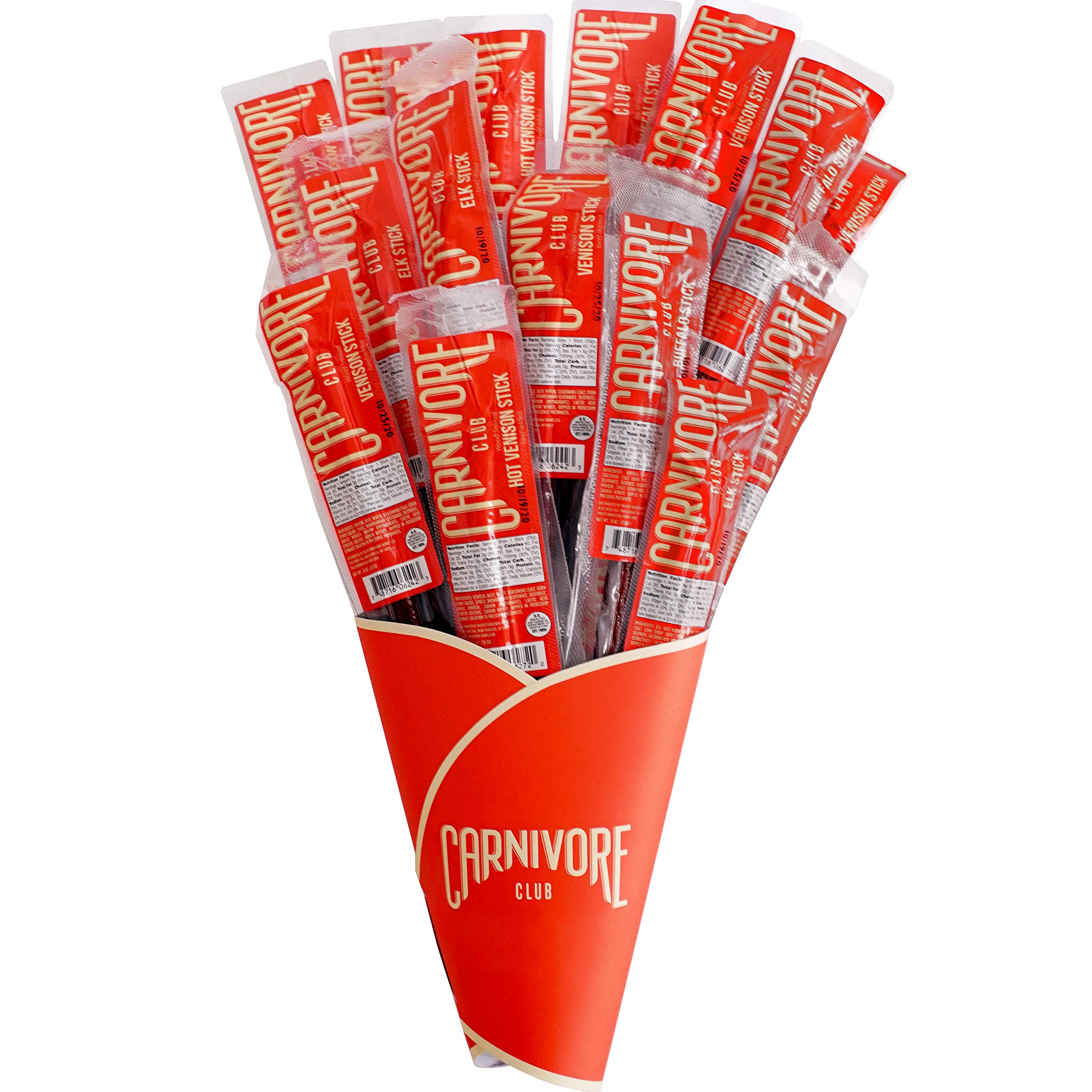 Carnivore Club Exotic Jerky Bouquet - Includes 20 Delicious Exotic Meat  Sticks in 4 Flavors - Jerky Lover