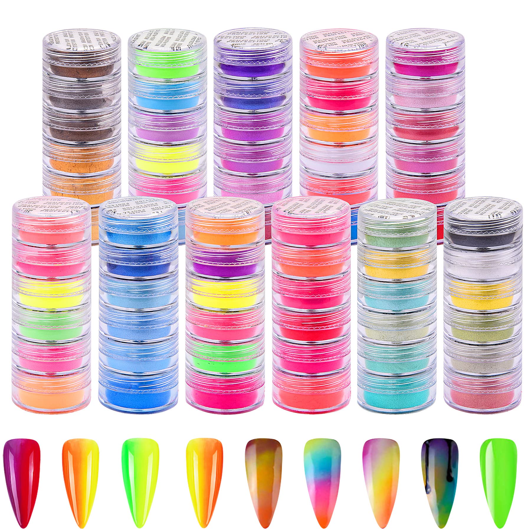 Duufin 24 Colors Nail Pigment Powder Colorful Fluorescent Powder Iridescent  Glitter Pearlescent High-Gloss Halo Powder with 24pcs Eyeshadow Sticks for  Nail Art, Body and Crafts