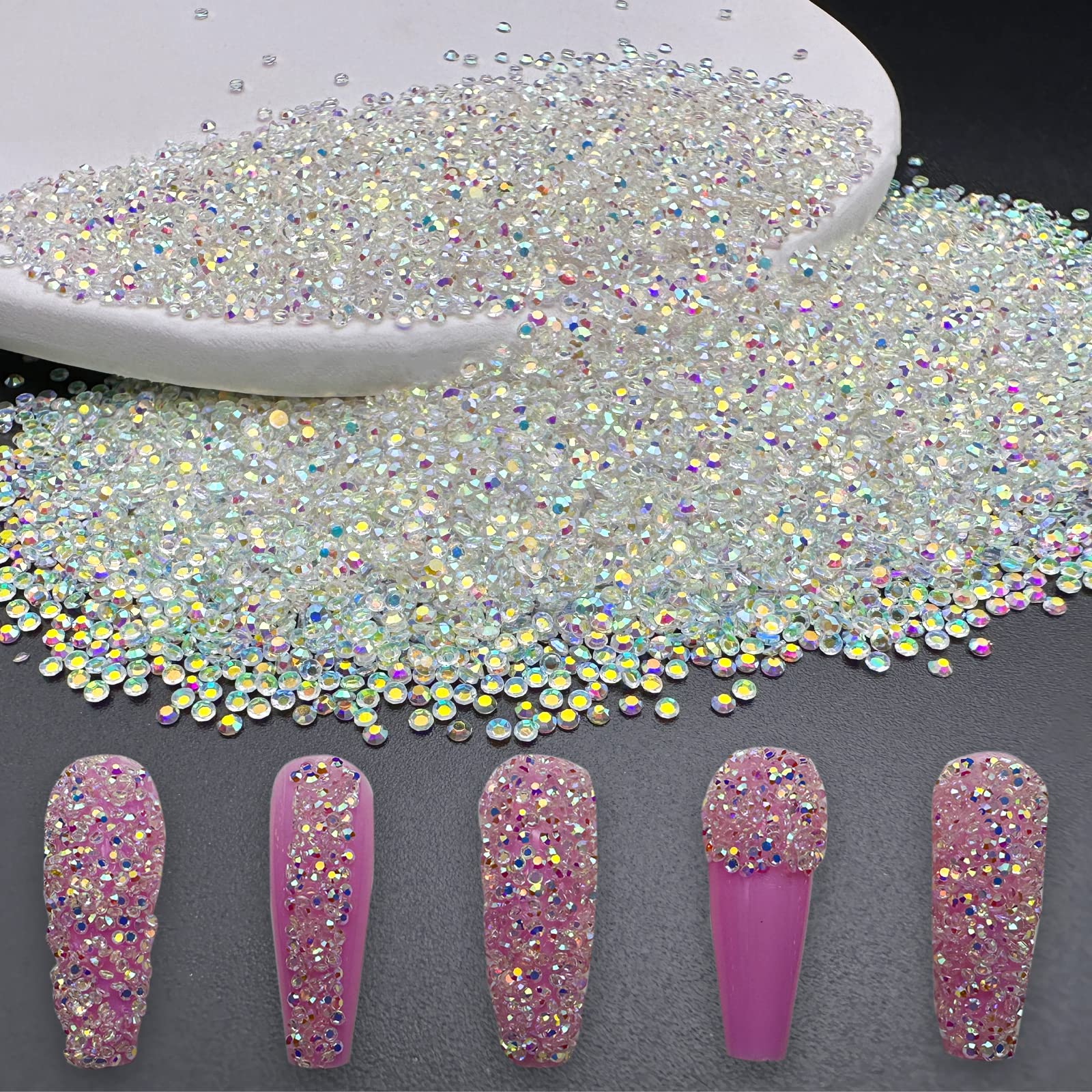 HUETFAT 8800Pcs Clear Pixie Nail Crystals Rhinestones-1.2mm Micro Gems  Glitter Beads for Nails-Mini Sand Nail Diamonds Stone Swarovski Shine-Sugar