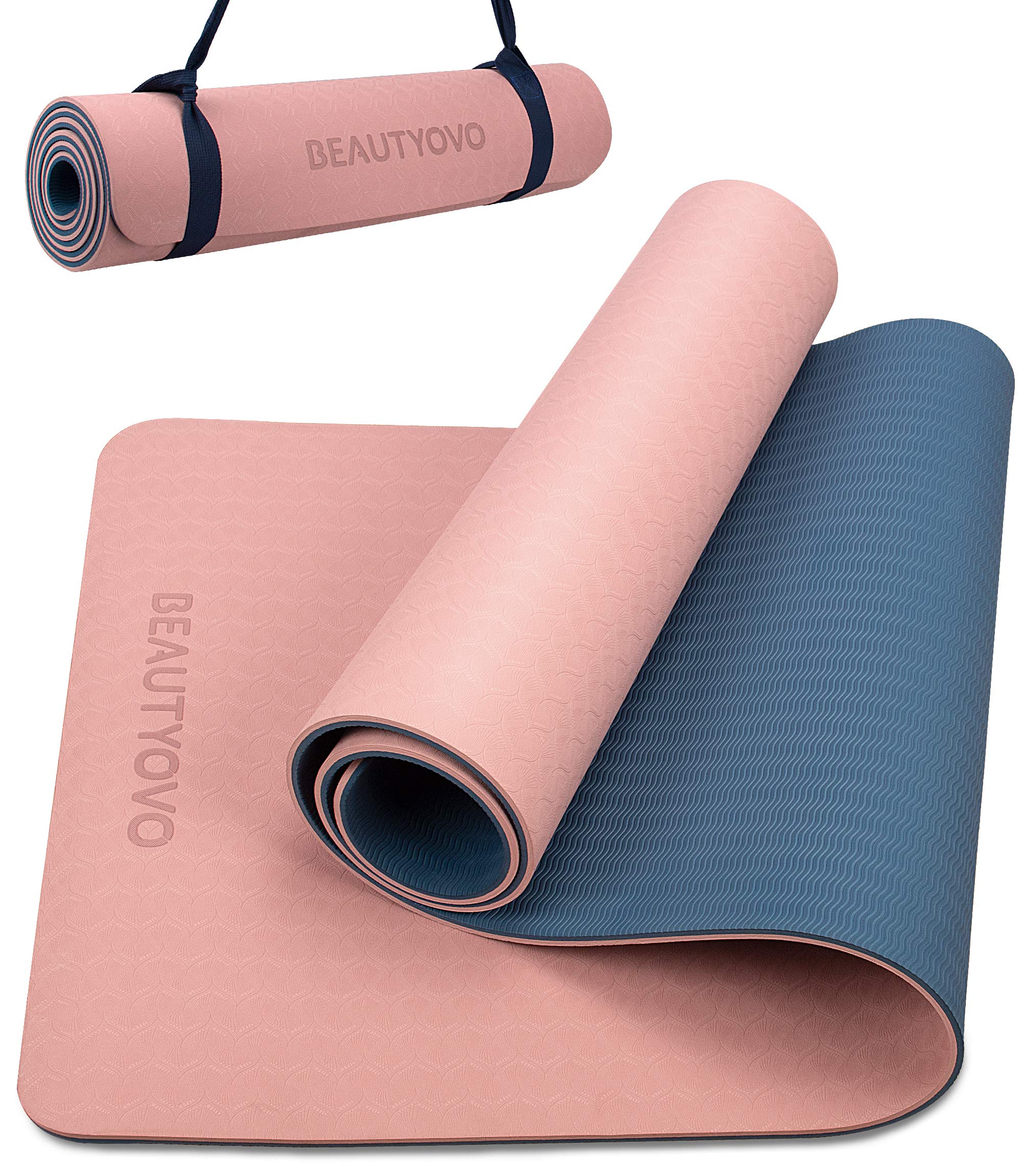 Yoga Mat with Strap, 1/3 Inch Extra Thick Yoga Mat Double-Sided Non Slip,  Professional TPE Yoga Mats for Women Men, Workout Mat for Yoga, Pilates and  Floor Exercises Cherry Pink & Navy