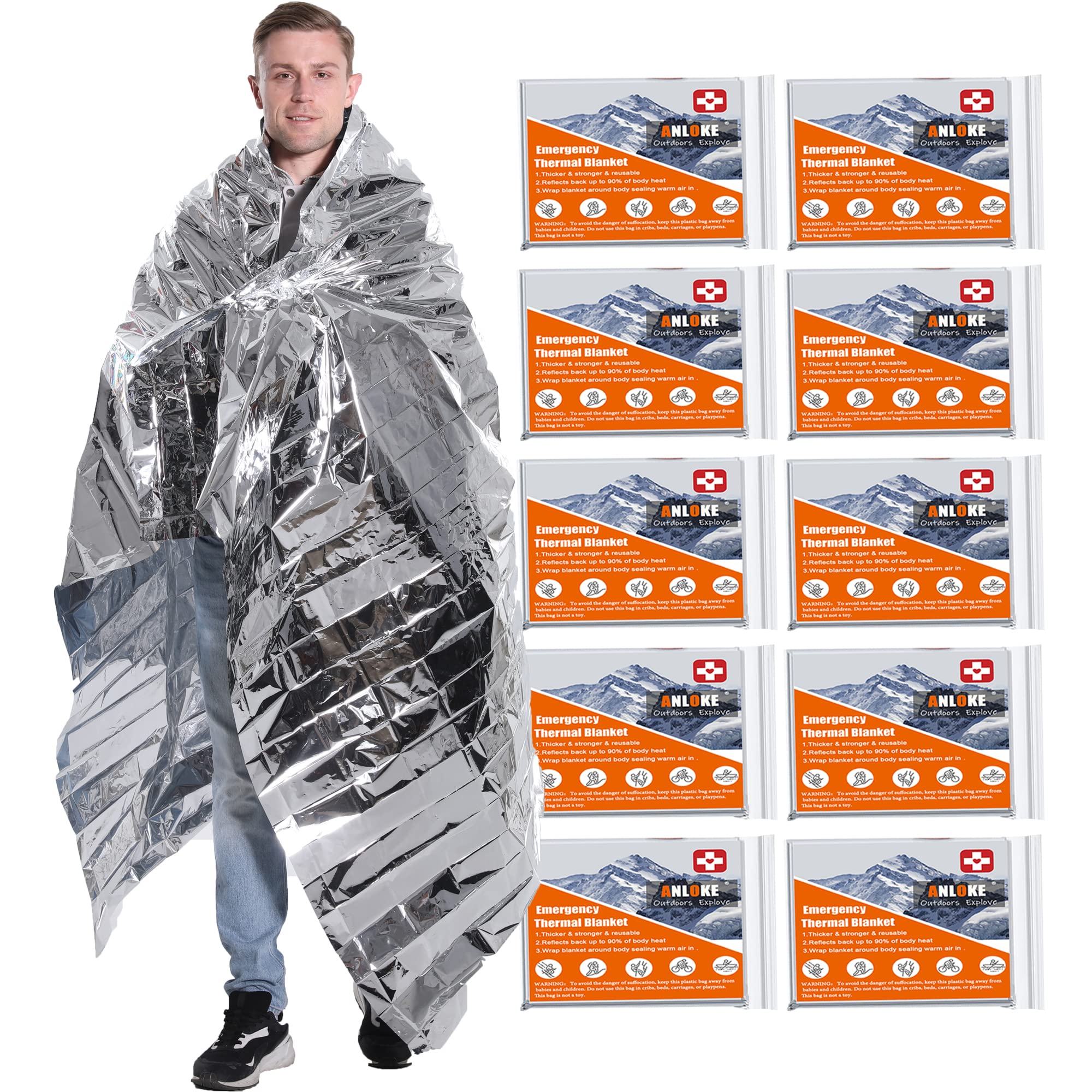 Emergency Blankets Mylar Thermal Blanket,(10 Pack) of Gigantic Space Blanket  82*64 in. Survival