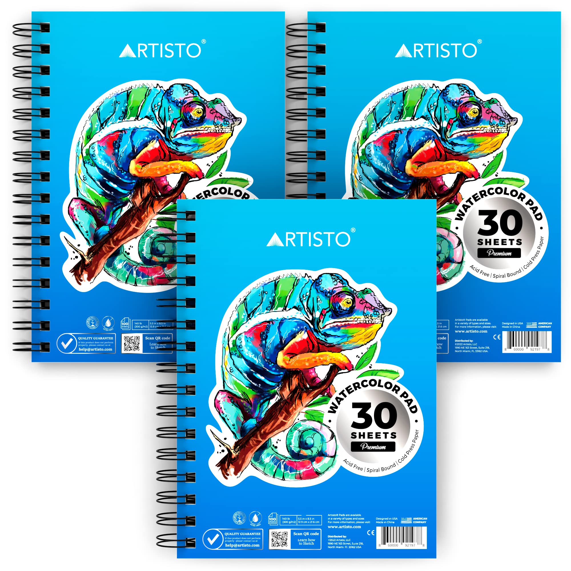 Artisto 5.5X8.5” Premium Sketch Book Set, Pack of 3 (300 Sheets