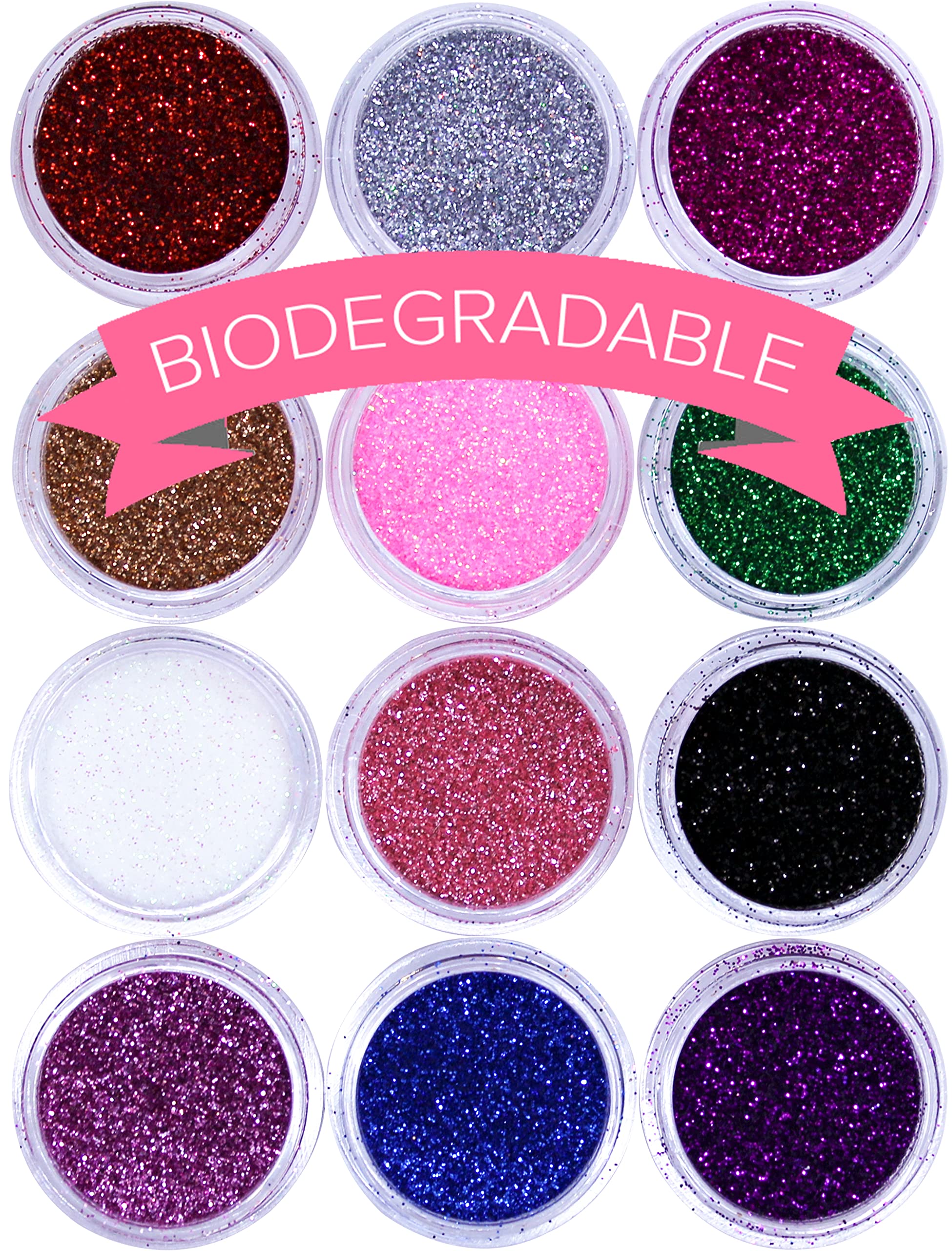 Biodegradable Glitter for Gel Nail Art Pots Set Ultra FINE DUST Powder Face  Paint Makeup Hair Shellac Nail Polish Craft Festival Party Colors