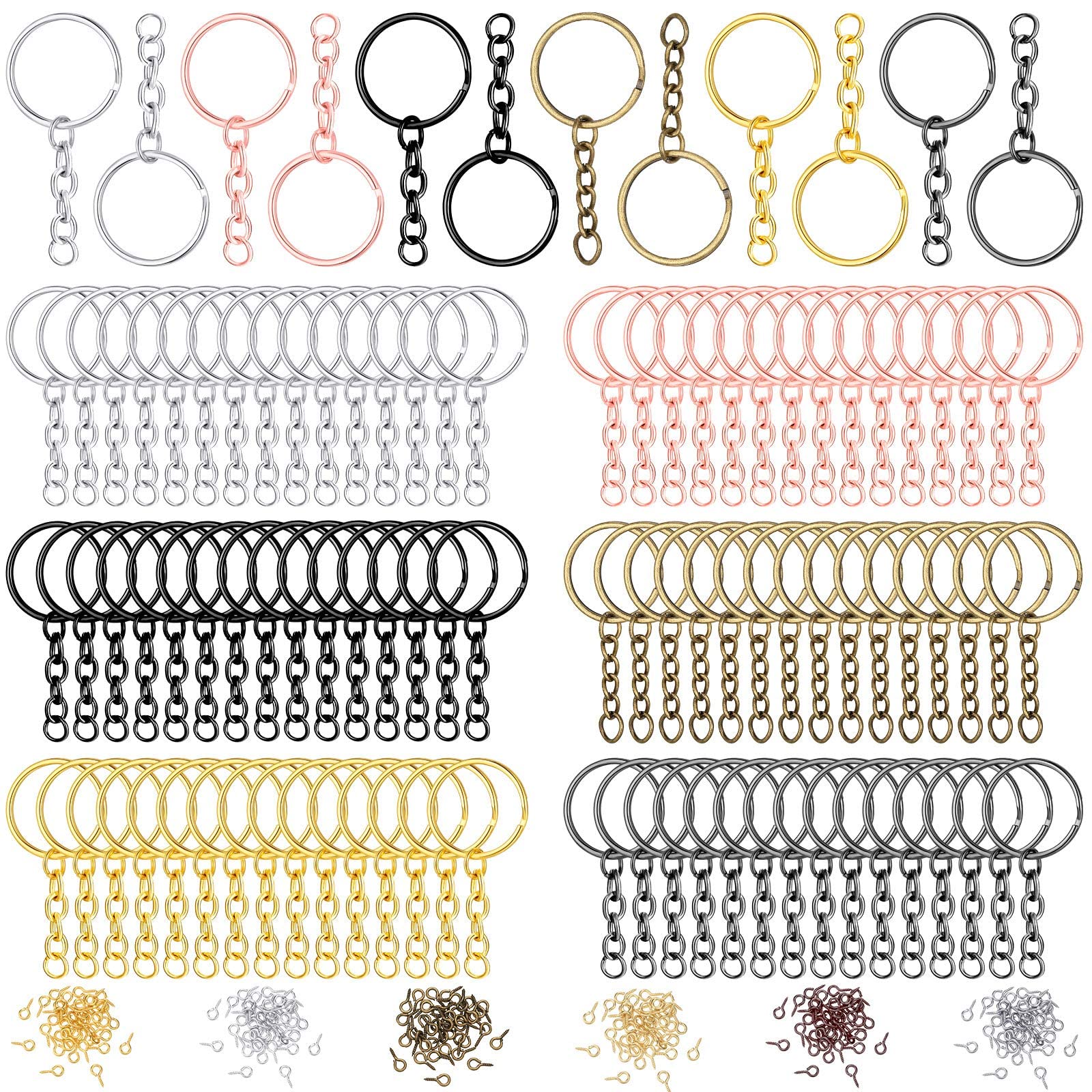 360 Pieces Keychain Rings for Crafts Including 90 Pieces Keychain Rings  with 90 Pieces Open Jump