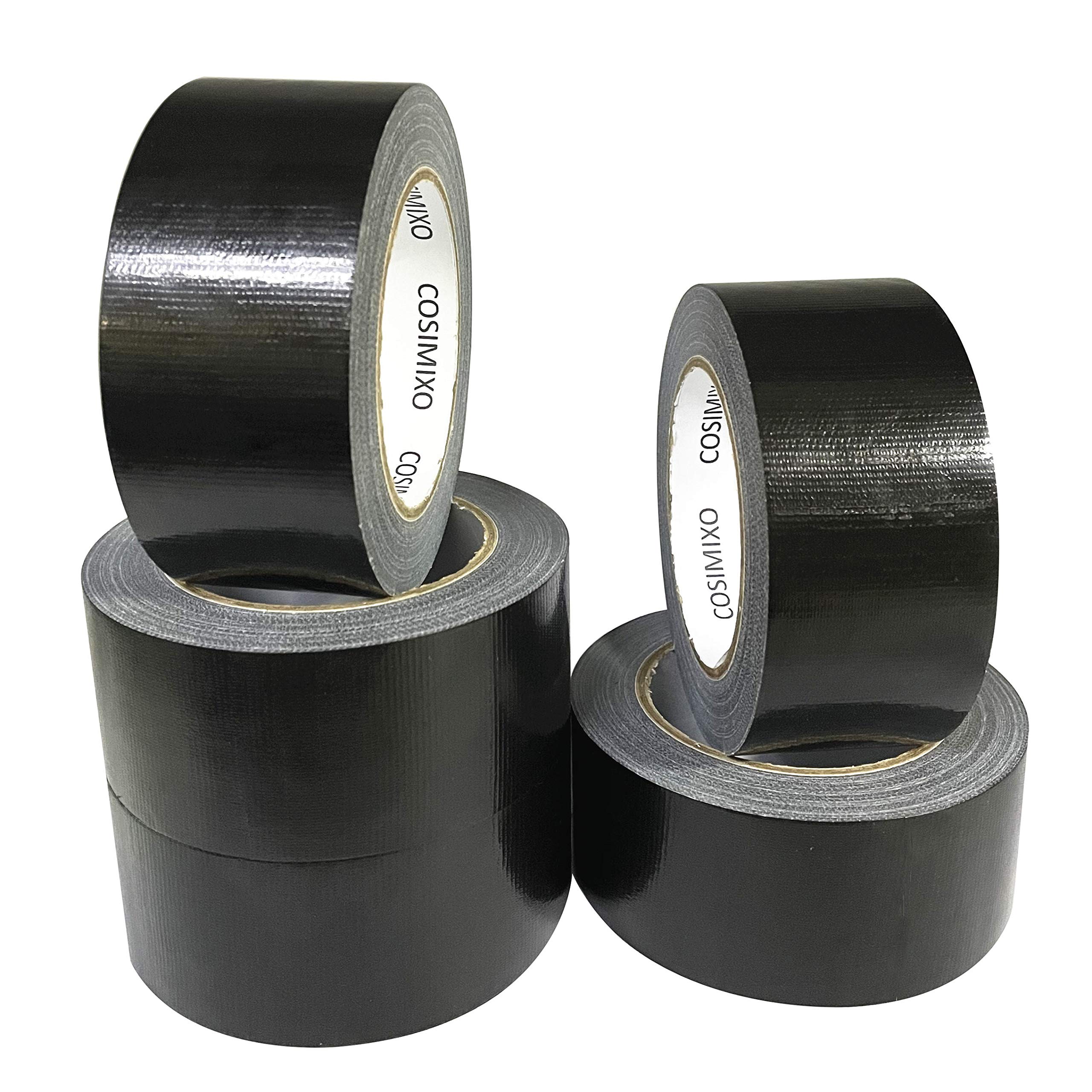 COSIMIXO 5-Pack Black Heavy Duty Duct Tape, 2 Inches x 30 Yards, Strong, Flexible, No Residue, All-Weather and Tear by Hand - Bulk Value for Repairs
