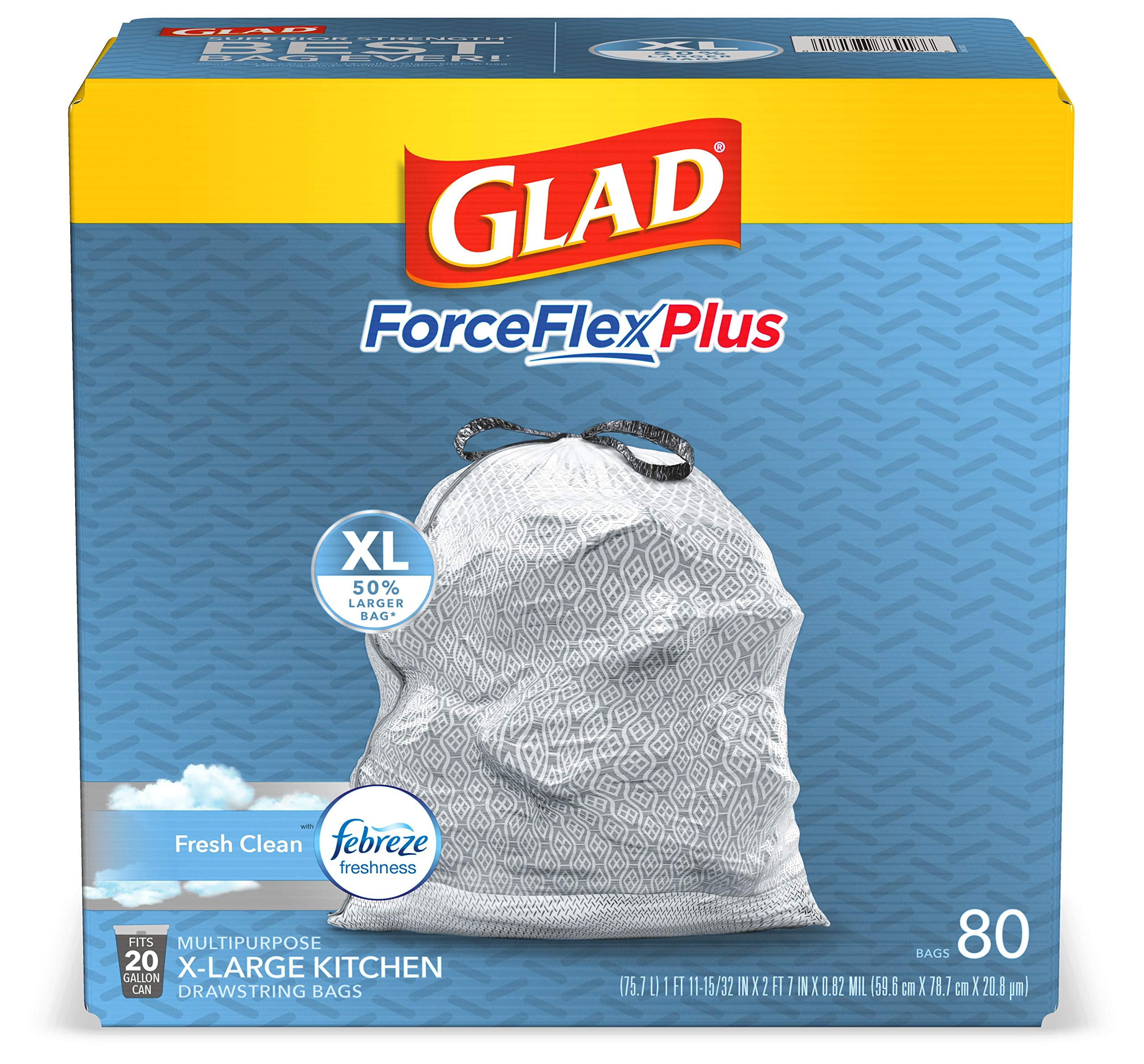 GLAD ForceFlexPlus XL X-Large Kitchen Drawstring Trash Bags - 20