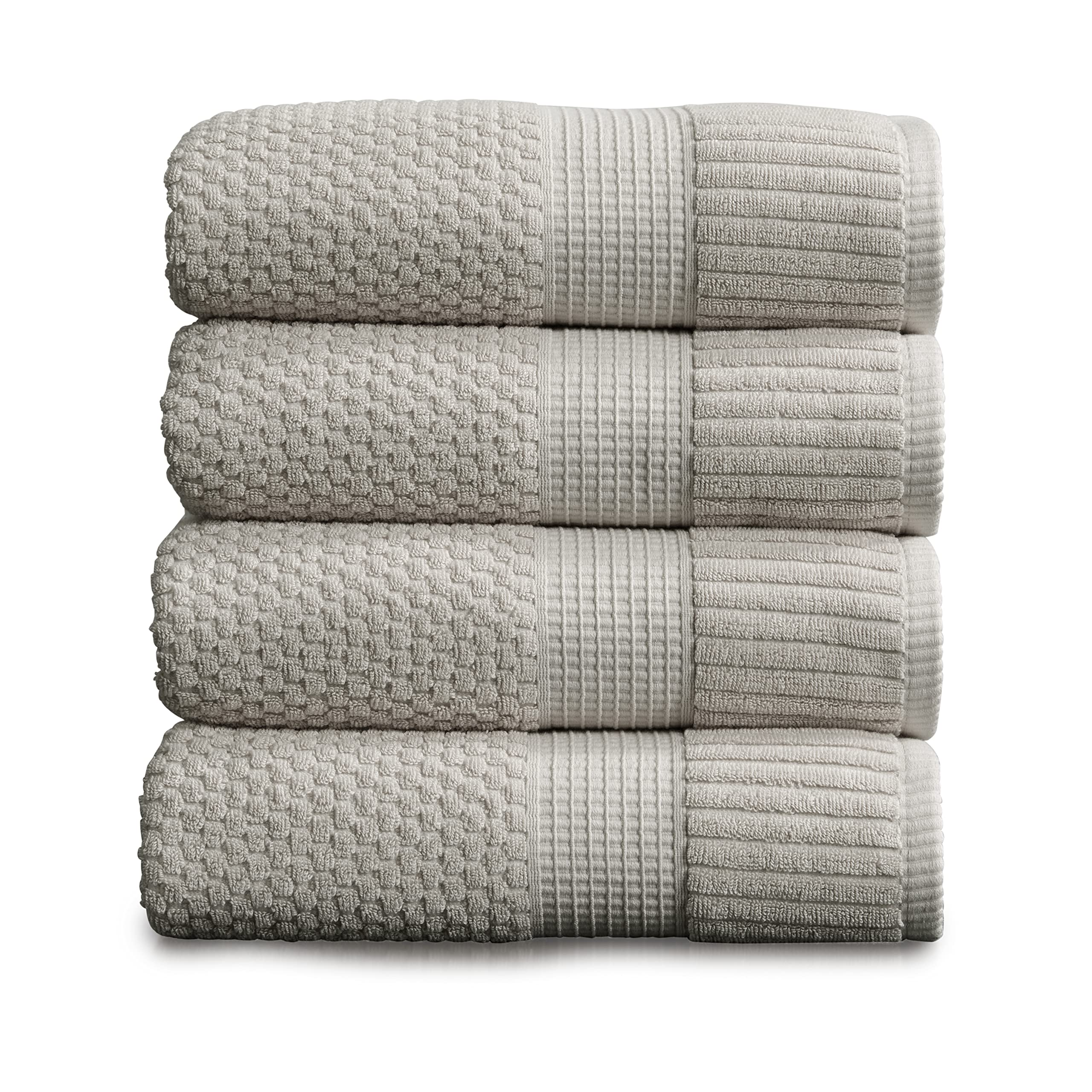 Sticky Toffee Terry Cotton Bath Towel Set for Bathroom, 4 Pack, Soft and Absorbent, 480 gsm, 30 in x 54 in, Gray, Size: 4 Piece Bath Towels