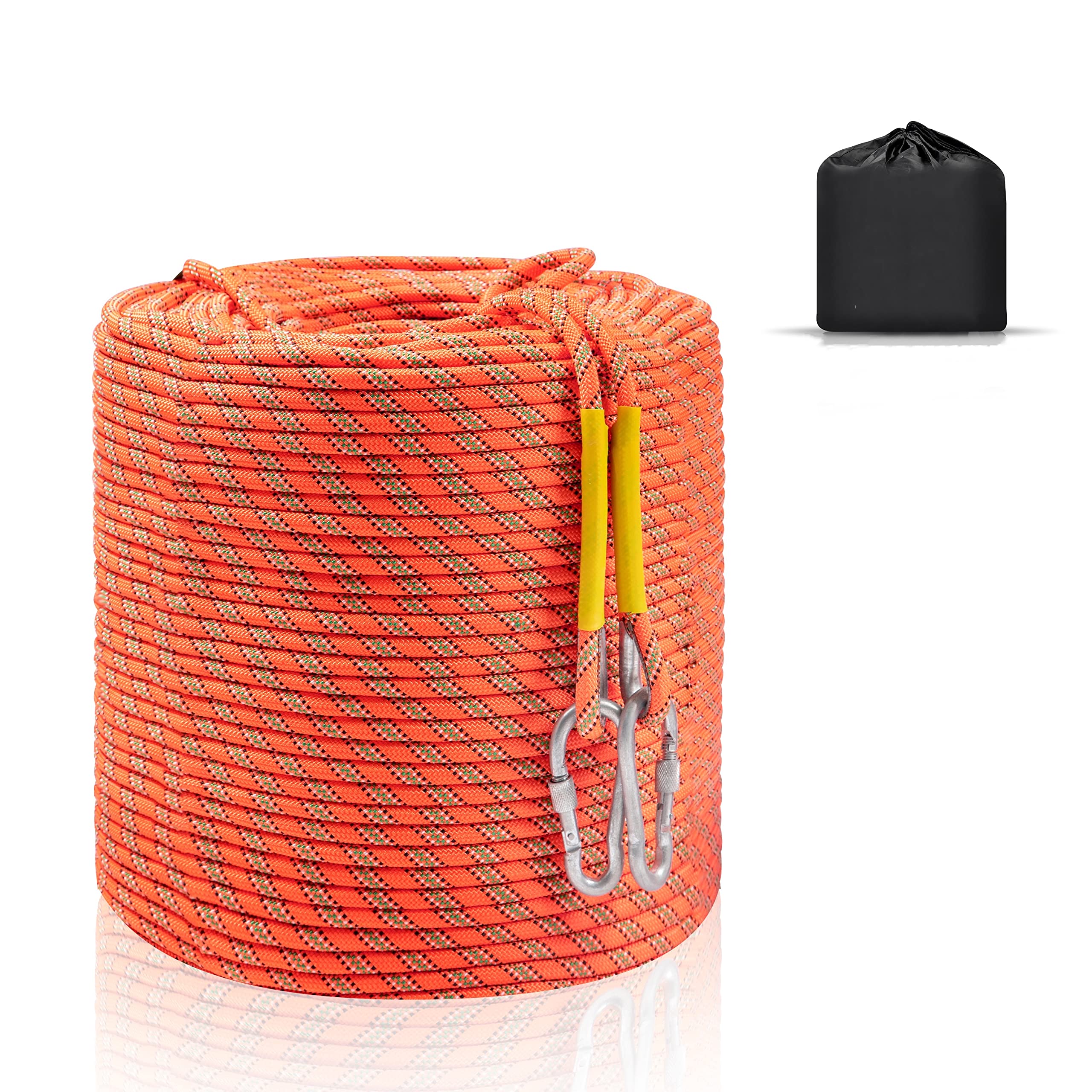 WGOS Climbing Rope, Dynamic Rock Climbing Rope, Braided Polyester Arborist Rigging  Rope, Escape Equipment in 32ft/64ft/96ft/160ft/230ft/500ft/985ft with Carry  Bag Orange 10m/32ft