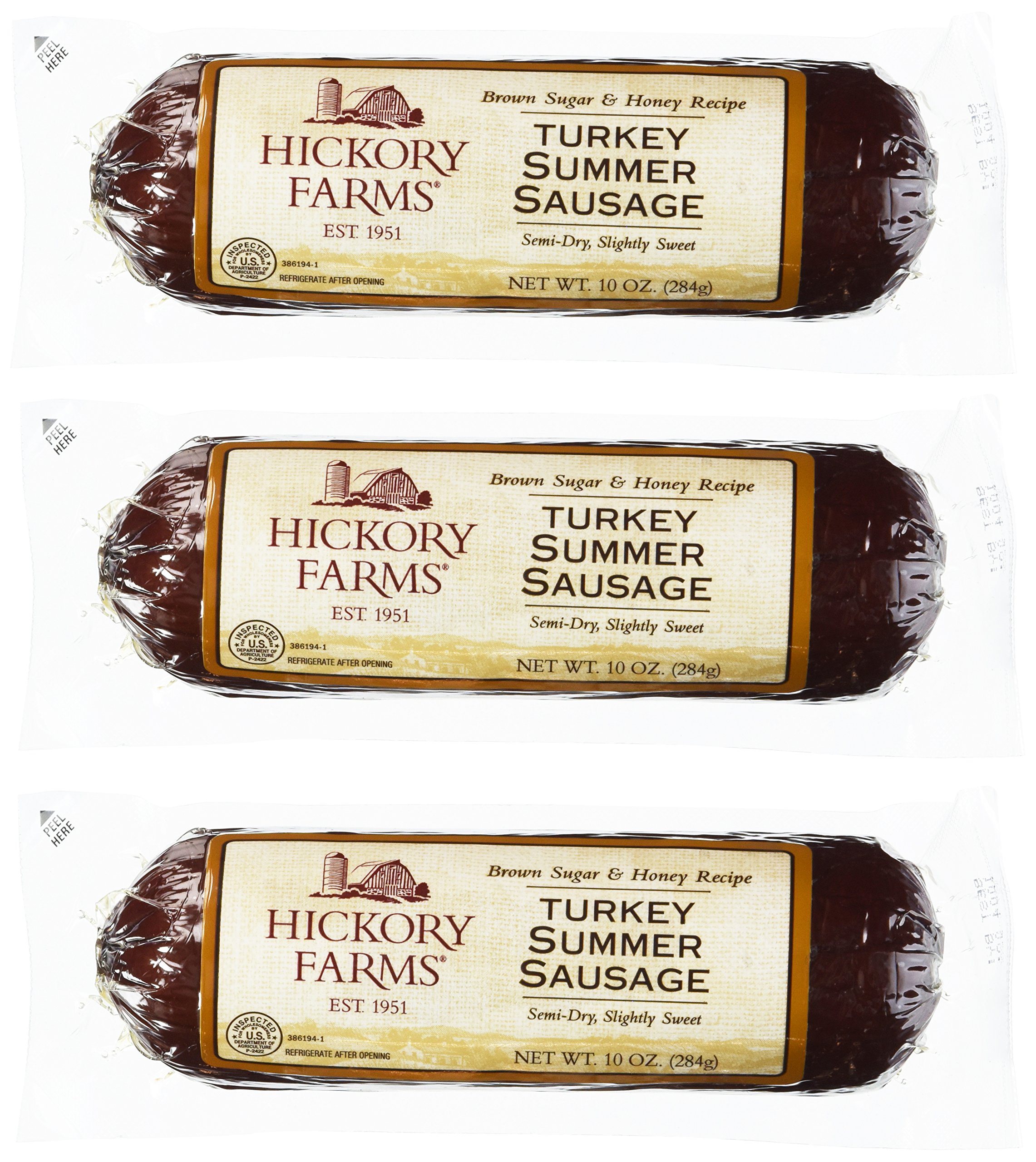 Hickory Farms Turkey Summer Sausage 10 Ounces (Pack of 3)