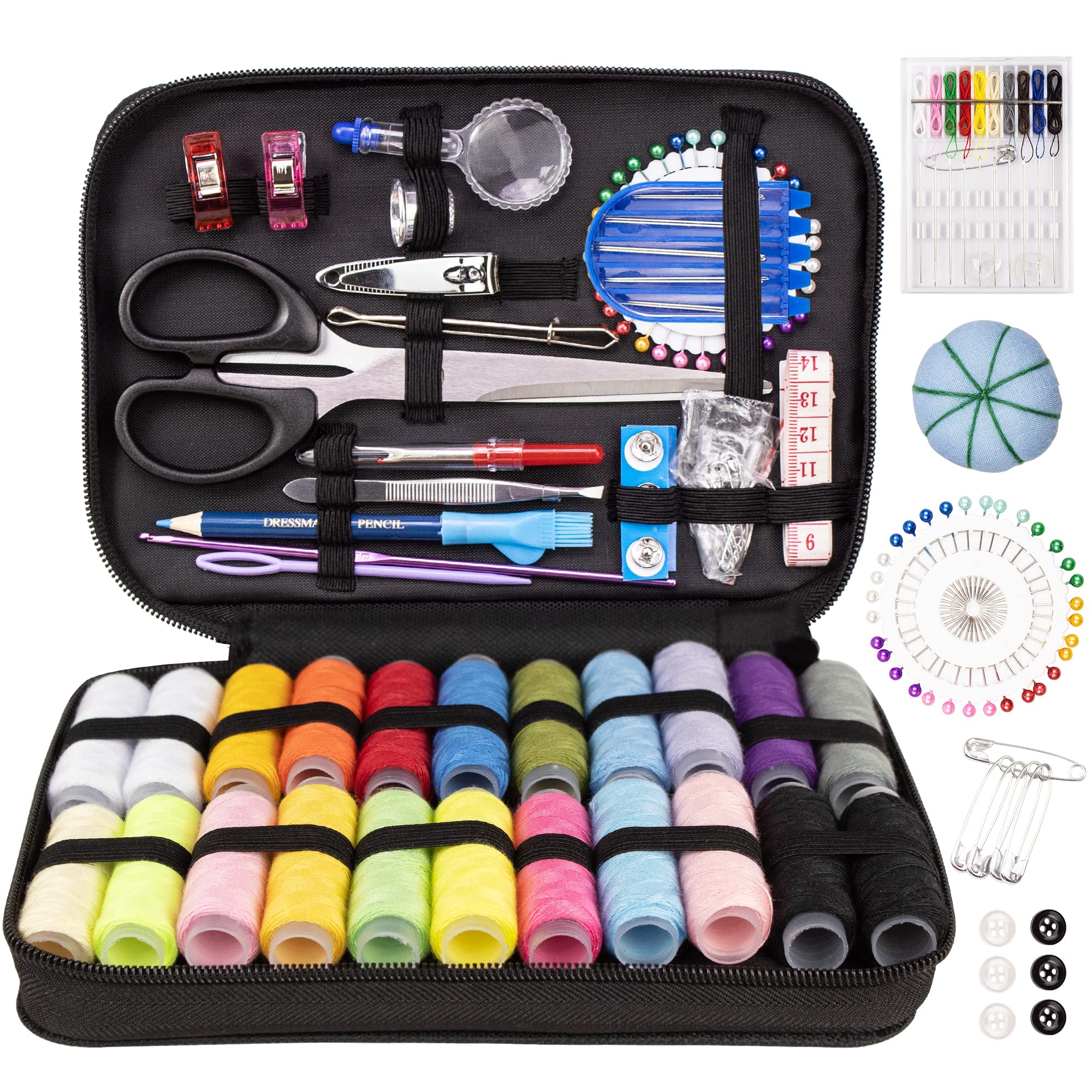 JumblCrafts Starter Travel Sewing Kit for Adults and Kids Beginner Set with  Multicolored Thread, Emergency and Travel Kit, and Sewing Supplies