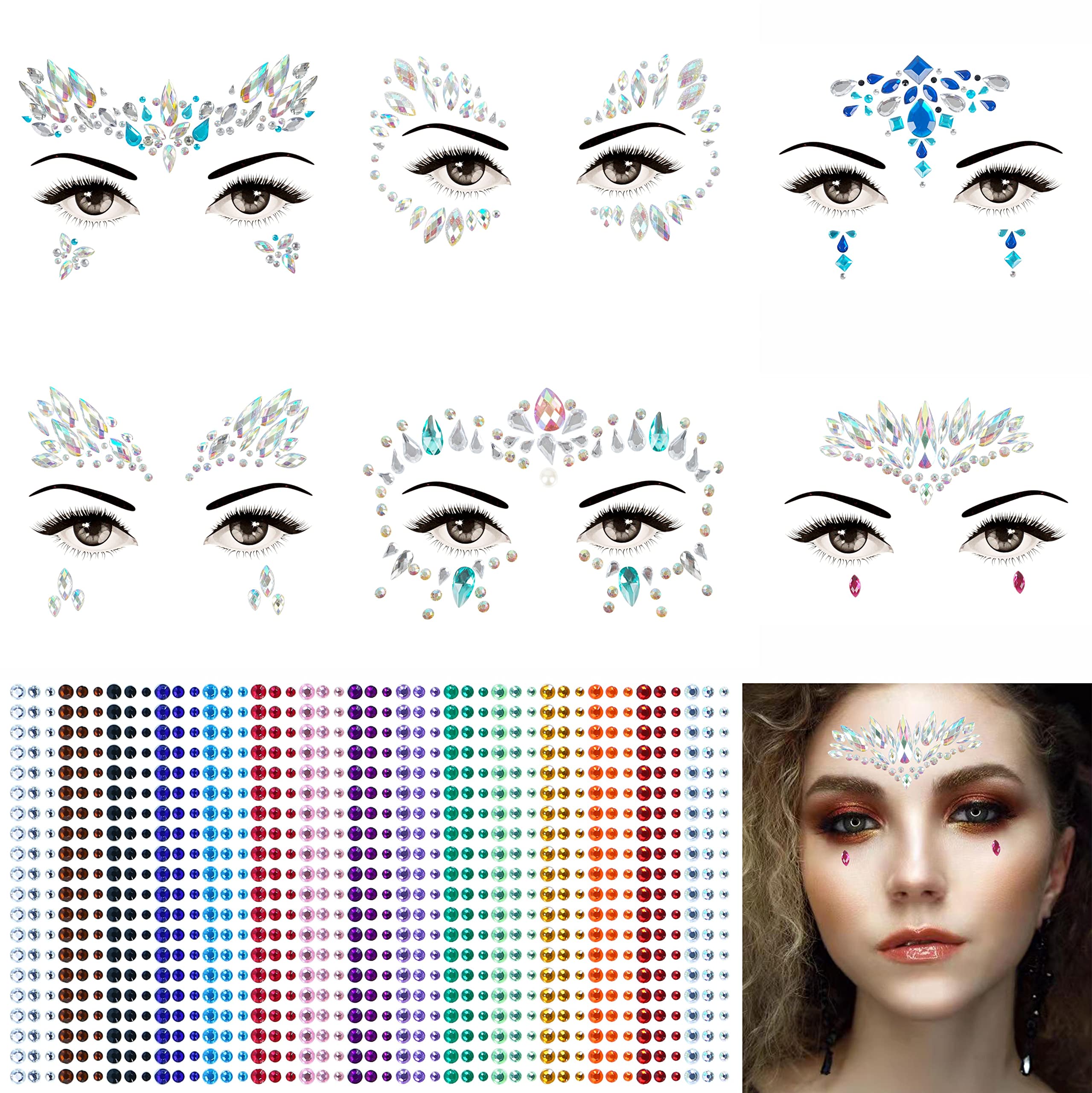 Multi colour Face Jewels And Make Up Set
