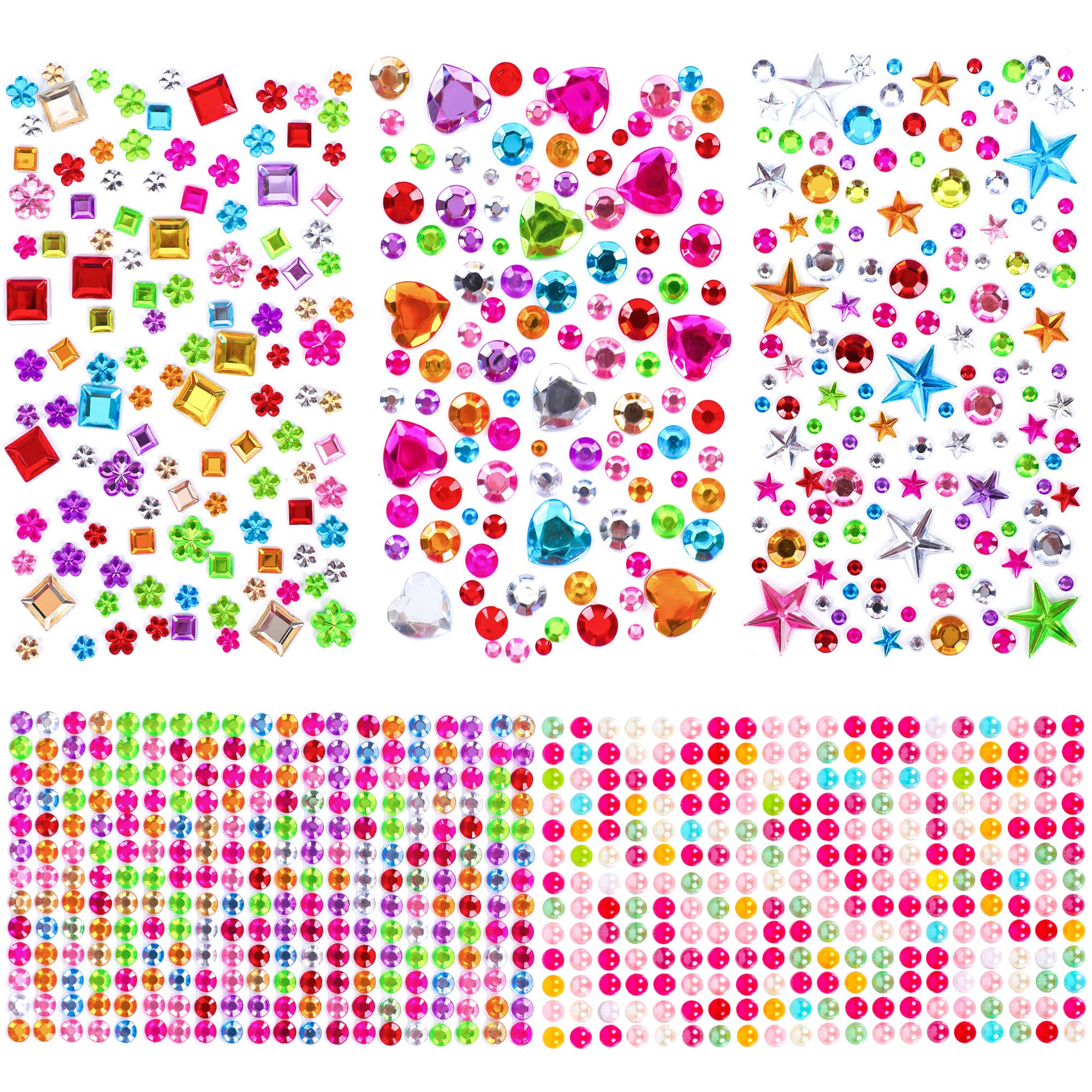 880pcs Gem Stickers Rhinestones for Crafts - Self Adhesive Jewels