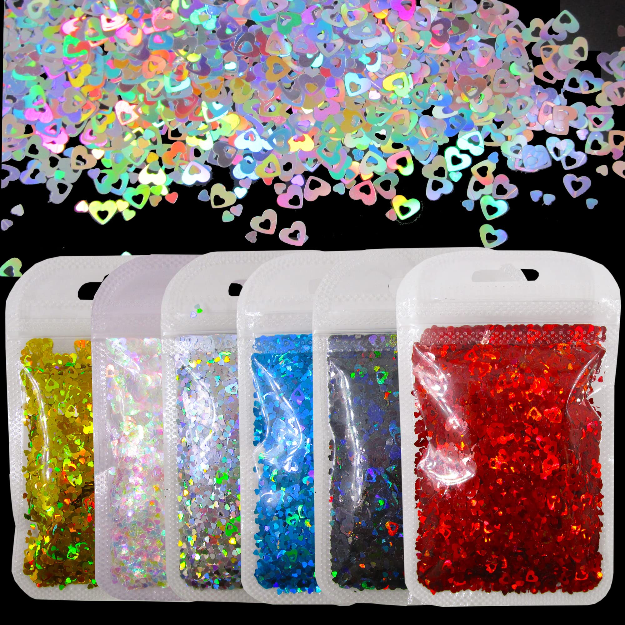 LoveOurHome 60g Valentine Holographic Heart Chunky Glitter Flakes Resin  Accessories Craft Supplies Hearts Shapes Glitter Sequins Confetti Acrylic  Nails Art Decor (Heart)