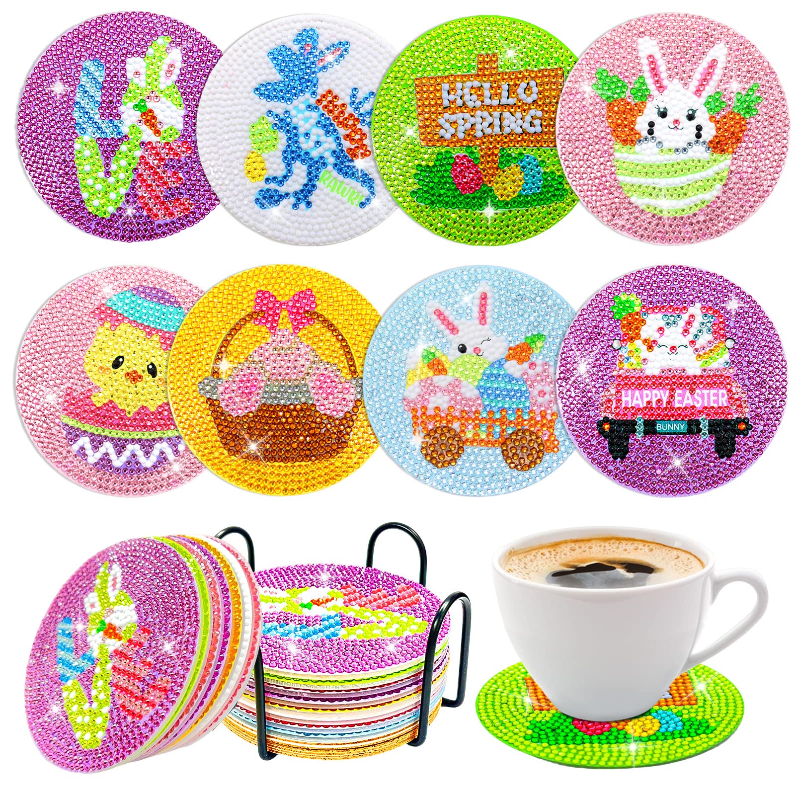 Mczan 8 Pcs Easter Diamond Painting Coasters with Holder Coasters DIY  Diamond Art Crafts for Adults Diamond Painting Art Coasters Kits and Crafts  for Adults Beginners & Kids - Easter Diamond Painting