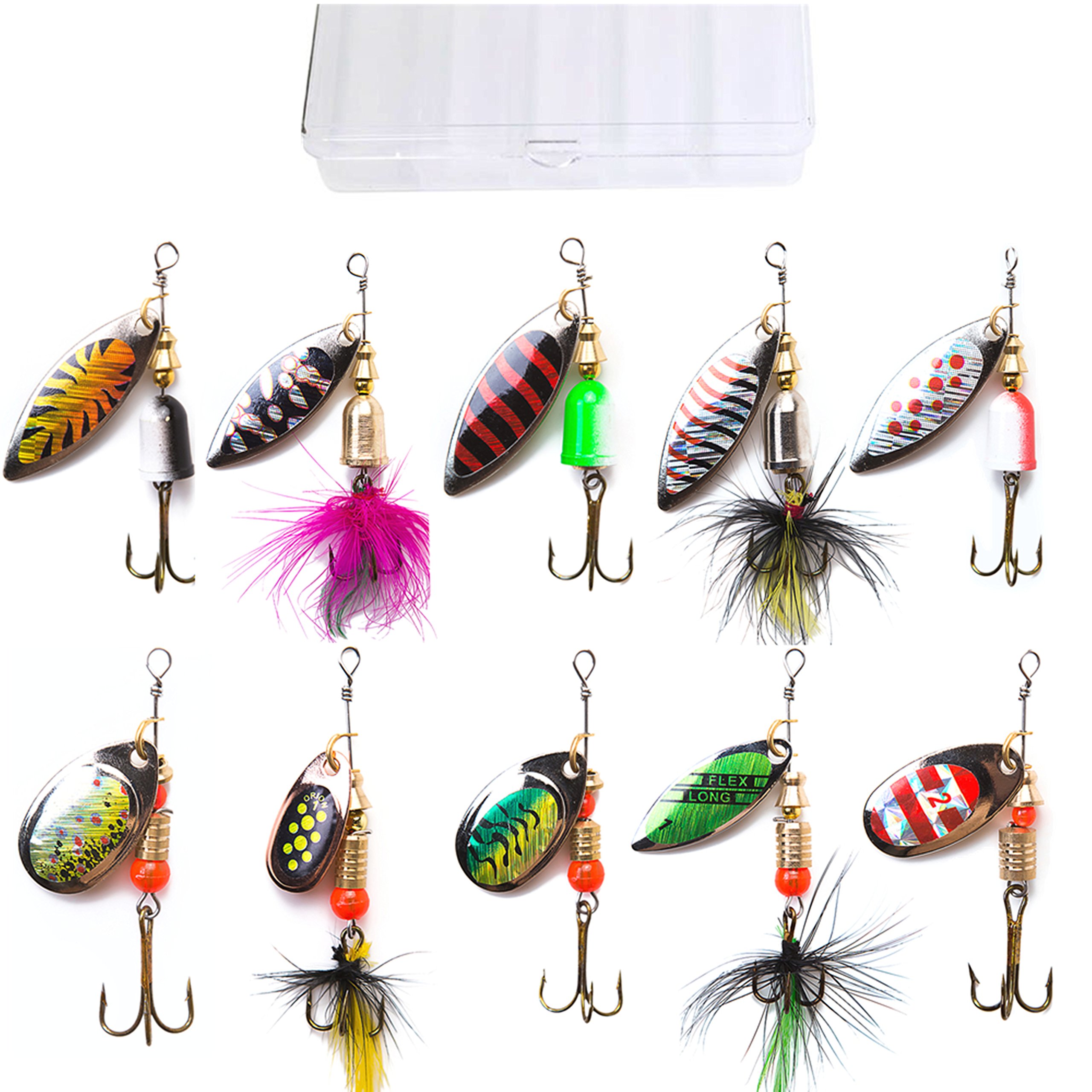 FUCHU Fishing Lure Spinnerbait 16pcs Fishing Spoons Lures Metal Baits Set  for Trout Bass Casting Spinner Fishing Bait with Storage Bag Case