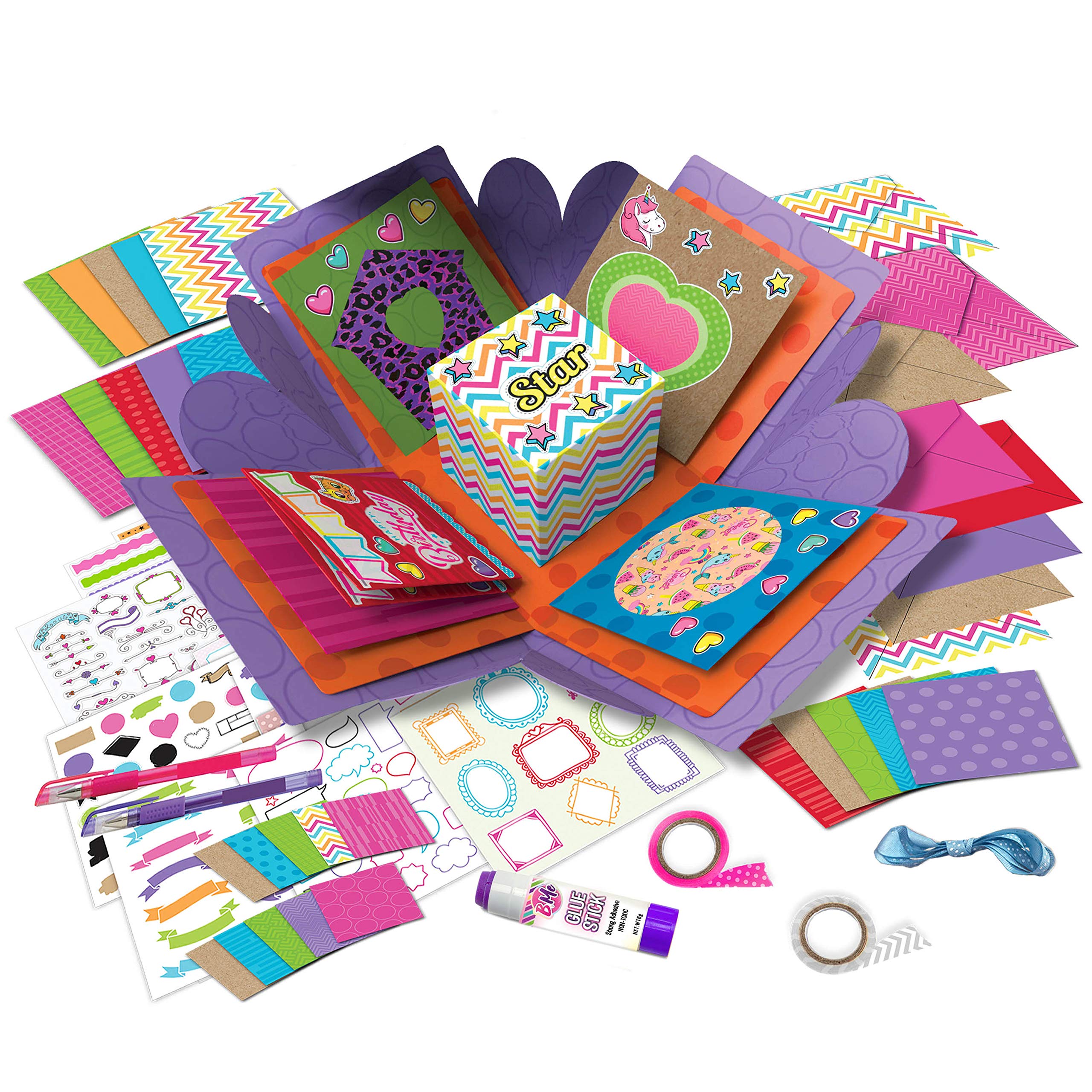Card Crafting Explosion Arts and Crafts Box - Birthday Gift Box to Tween -  DIY Greeting Cards Stationary Set Make Your Own Card Crafts Age 6+