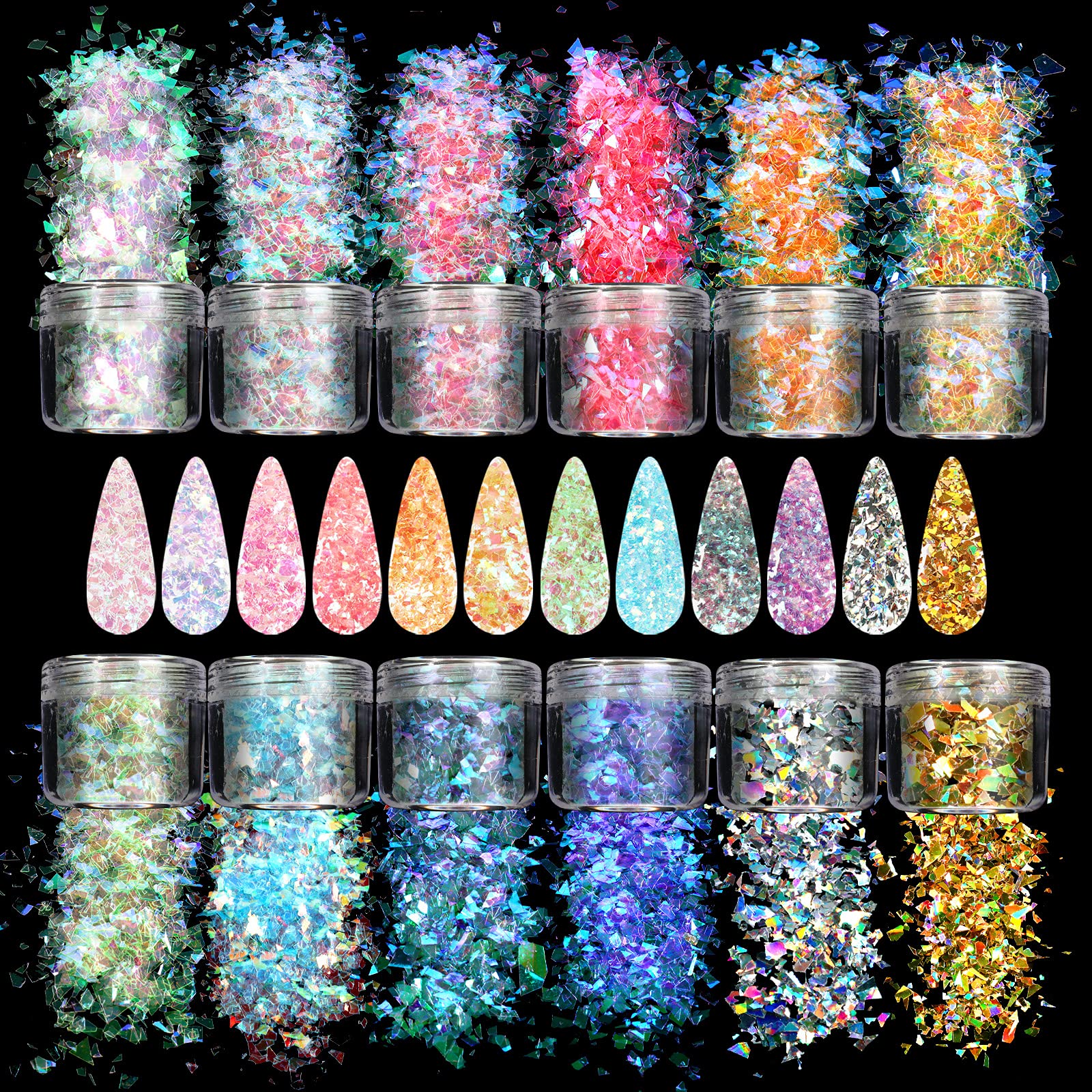 12Boxes Colorful Glitter Acrylic Powder 12 Colors Nail Glitter