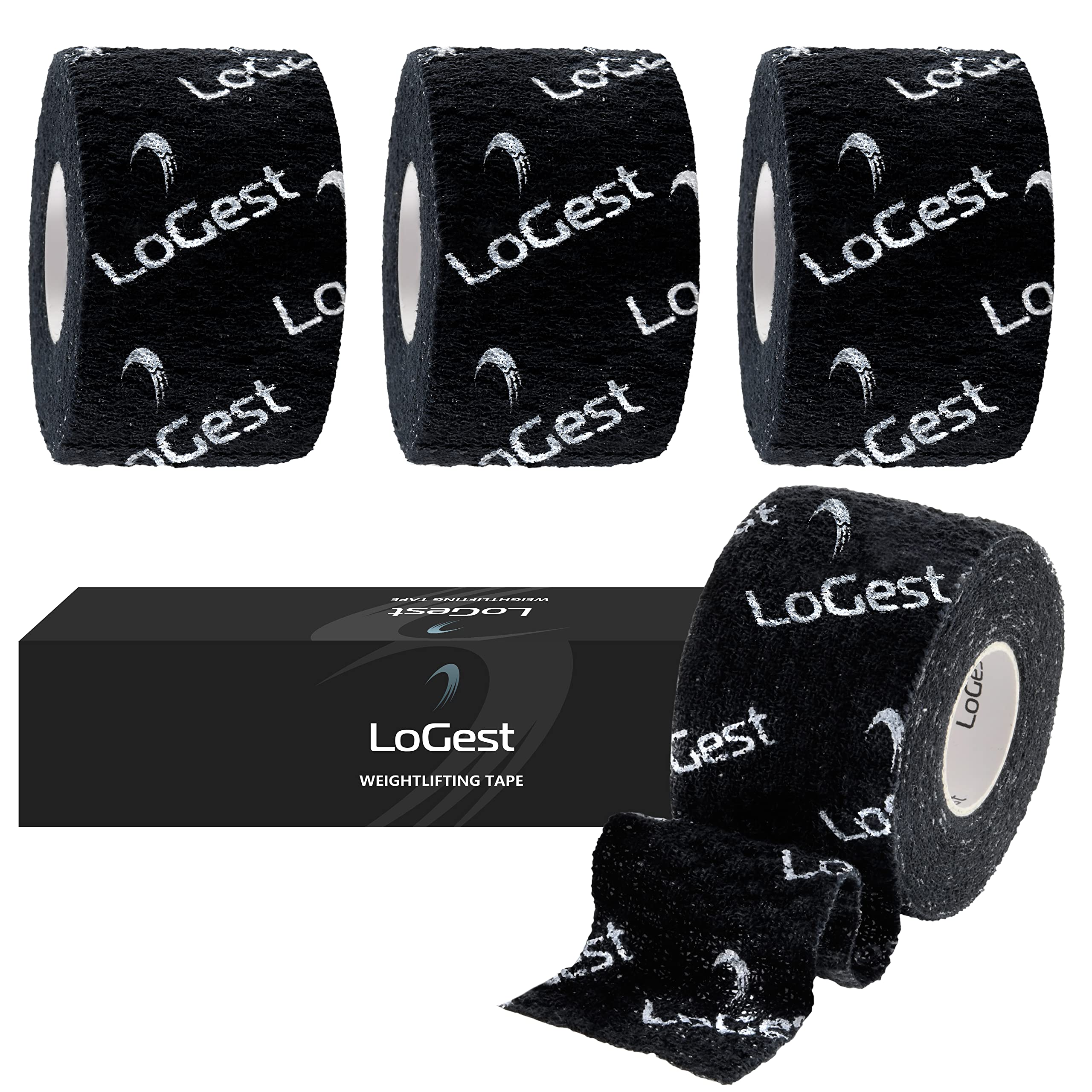 Logest 4 Pack Black or White Weightlifting Tape - Thumb Tape for Wrapping  Fingers Wrists Palms - Grip Tape for Weightlifting Deadlifting Rock  Climbing Crossfit Equipment Goat Tape 4 ROLLS Black 1.5-Inch