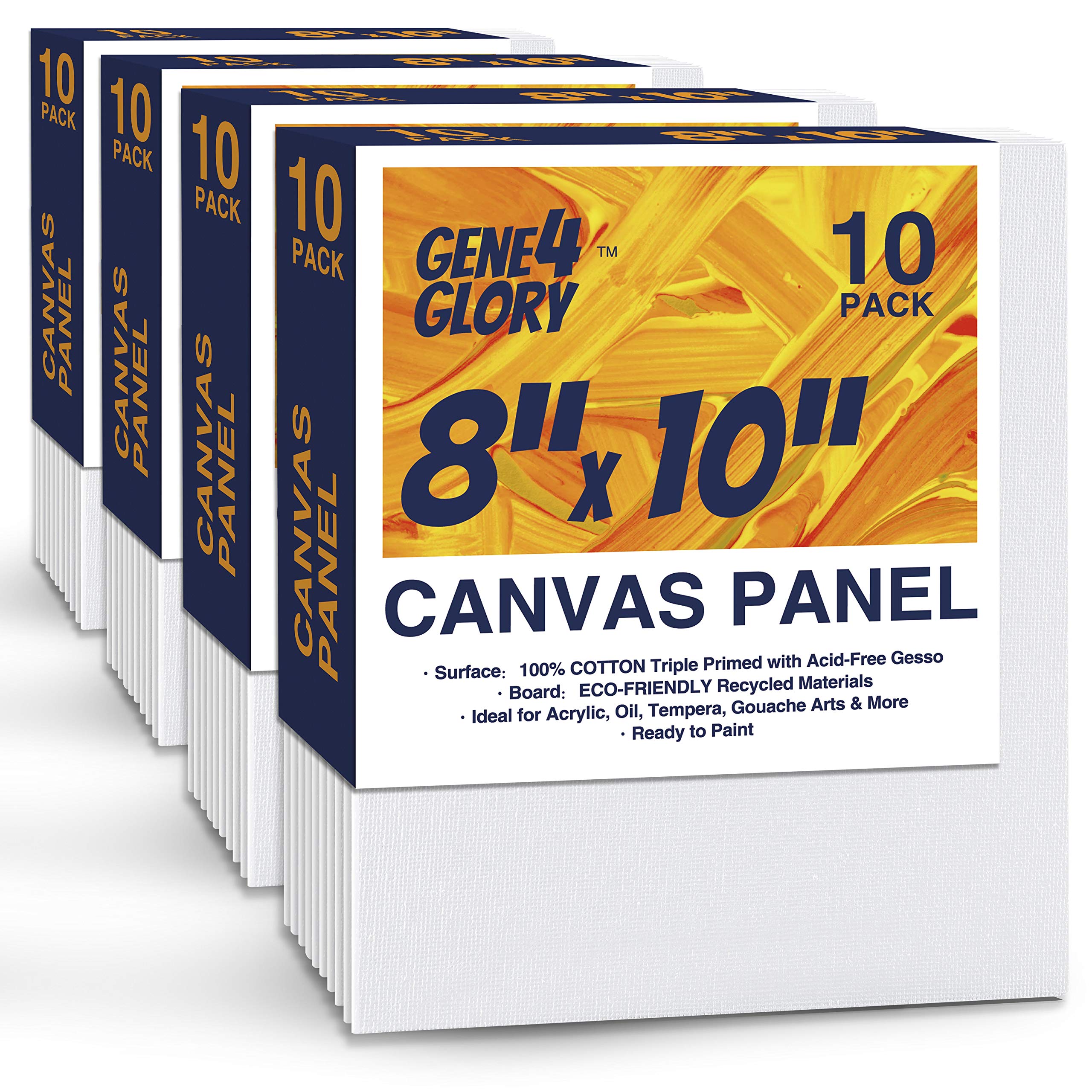 GENE4GLORY Canvas Panel 40 Pack 8x10 Inch Artist Canvas Board for Painting 8x10