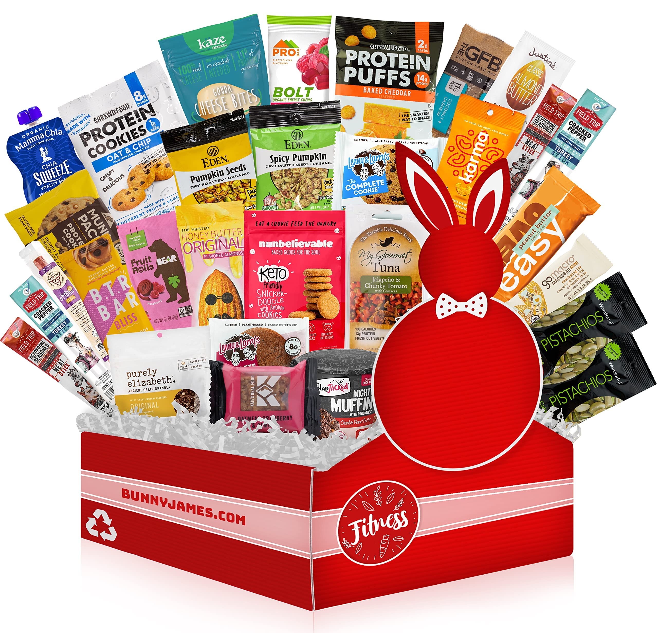 Bunny James Deluxe Protein Snacks Vegan Box, Healthy Gift Baskets for Men