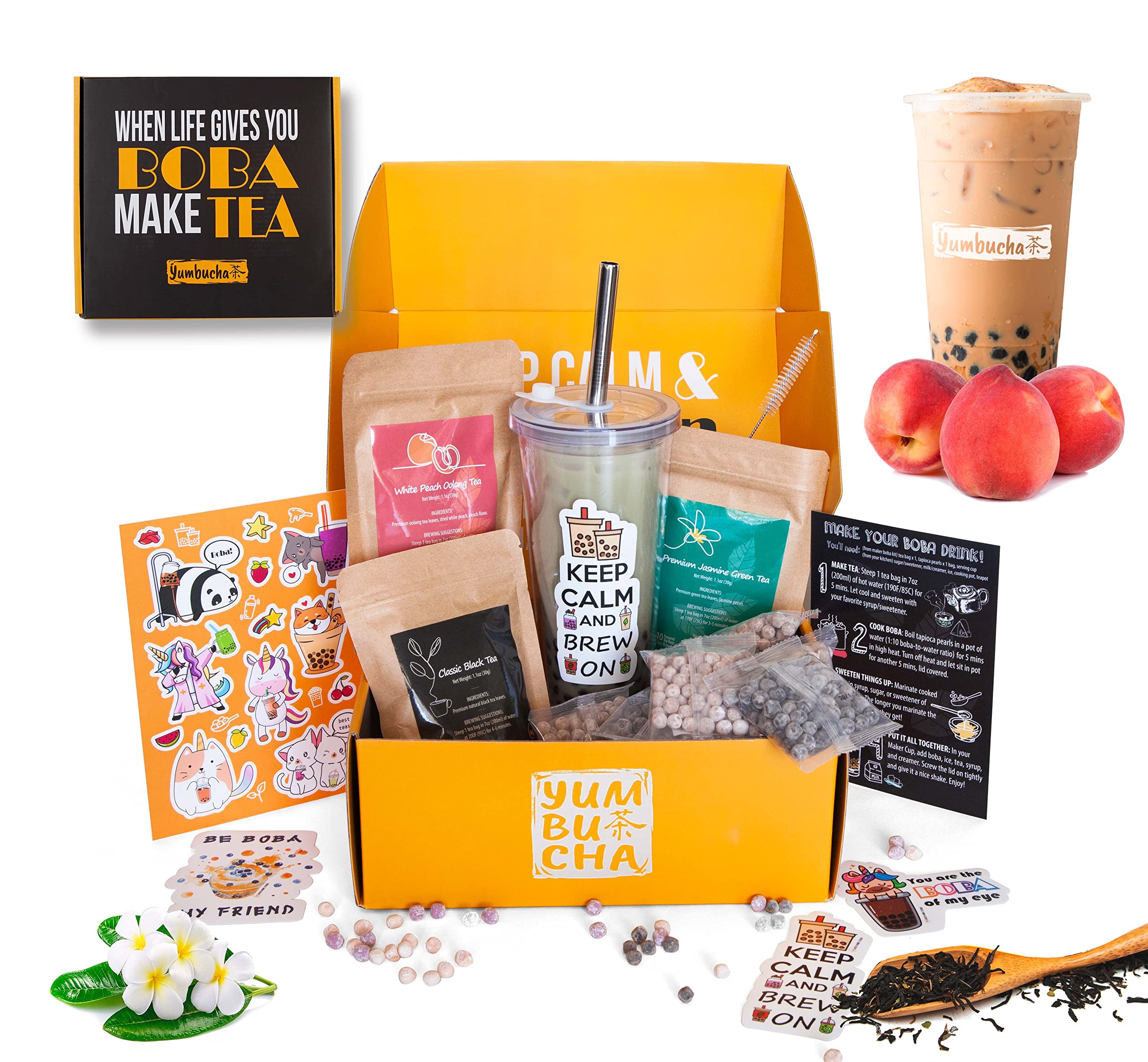 YUMBUCHA Boba Kit Set - DIY Boba Tea Making Kit with Strawberry Oolong &  Tapioca Pearls - Create 10 Delightful Drinks - Exquisite Loose Leaf Teabags