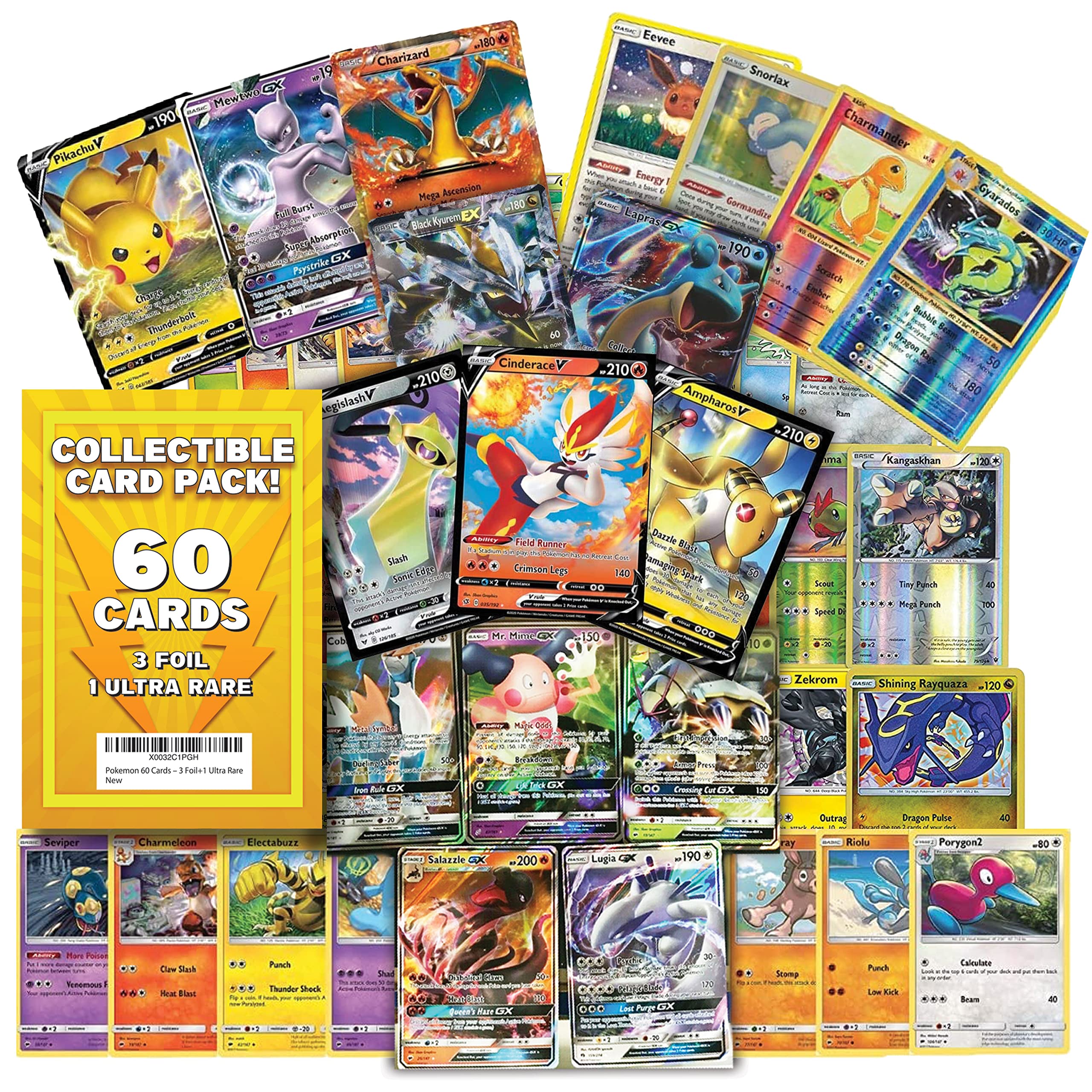 Pokemon Trading Card Game - 60 Total Card - 3 Foil Cards and 1 Ultra Rare  Card - All Cards are Authentic - Perfect for Collectors - Chance to Get an  Ultra Rare Card