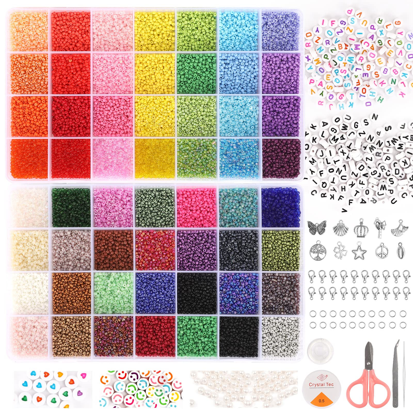 QUEFE 14400pcs 72 Colors, 3mm Glass Seed Beads for Bracelet Making Kit,  Small Beads for Jewelry Making with Letter Beads for Crafts Gifts