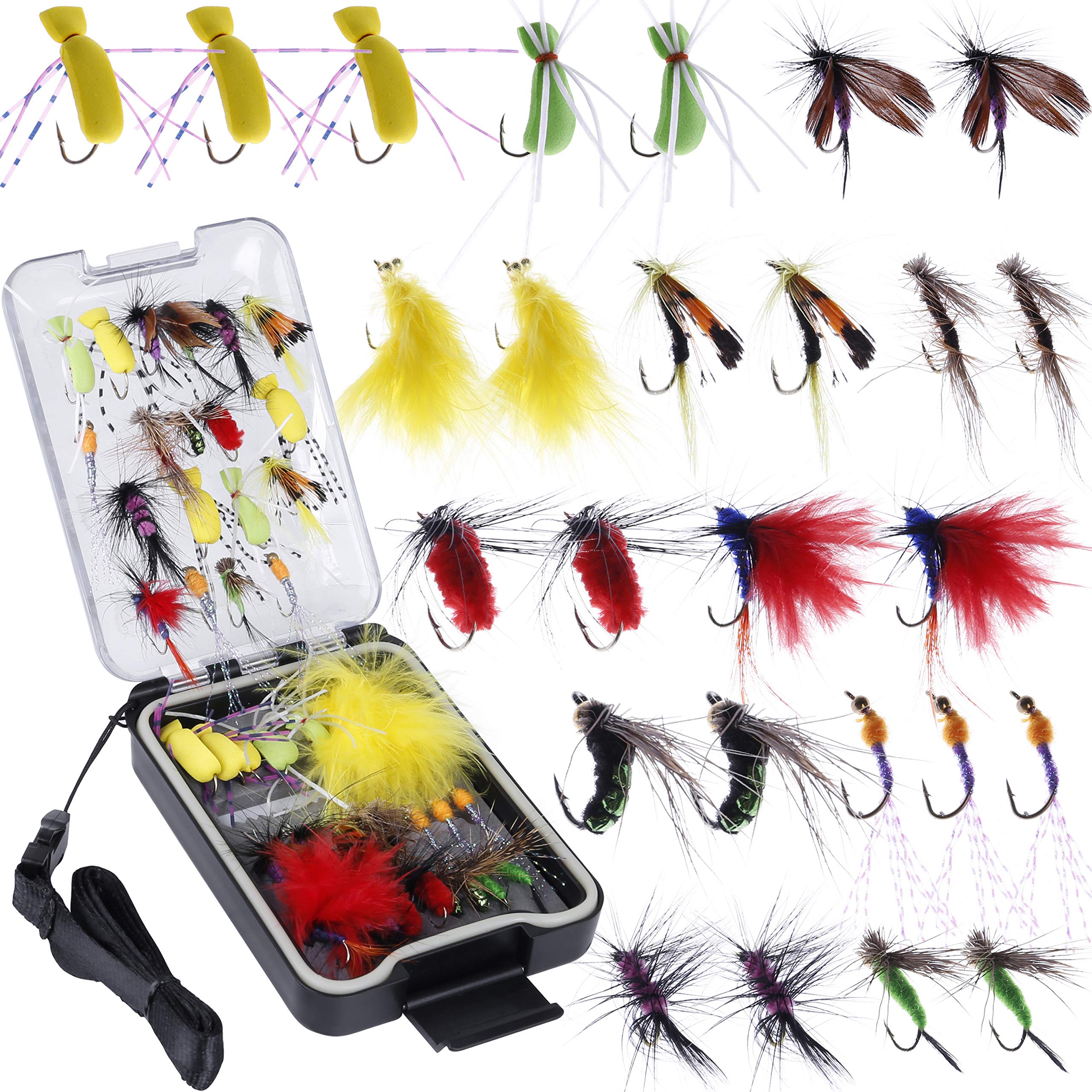 PLUSINNO Fly Fishing Flies Kit, 26/78Pcs Handmade Fly Fishing Gear with  Dry/Wet Flies, Streamers, Fly Assortment Trout Bass Fishing with Fly Box  26pcs