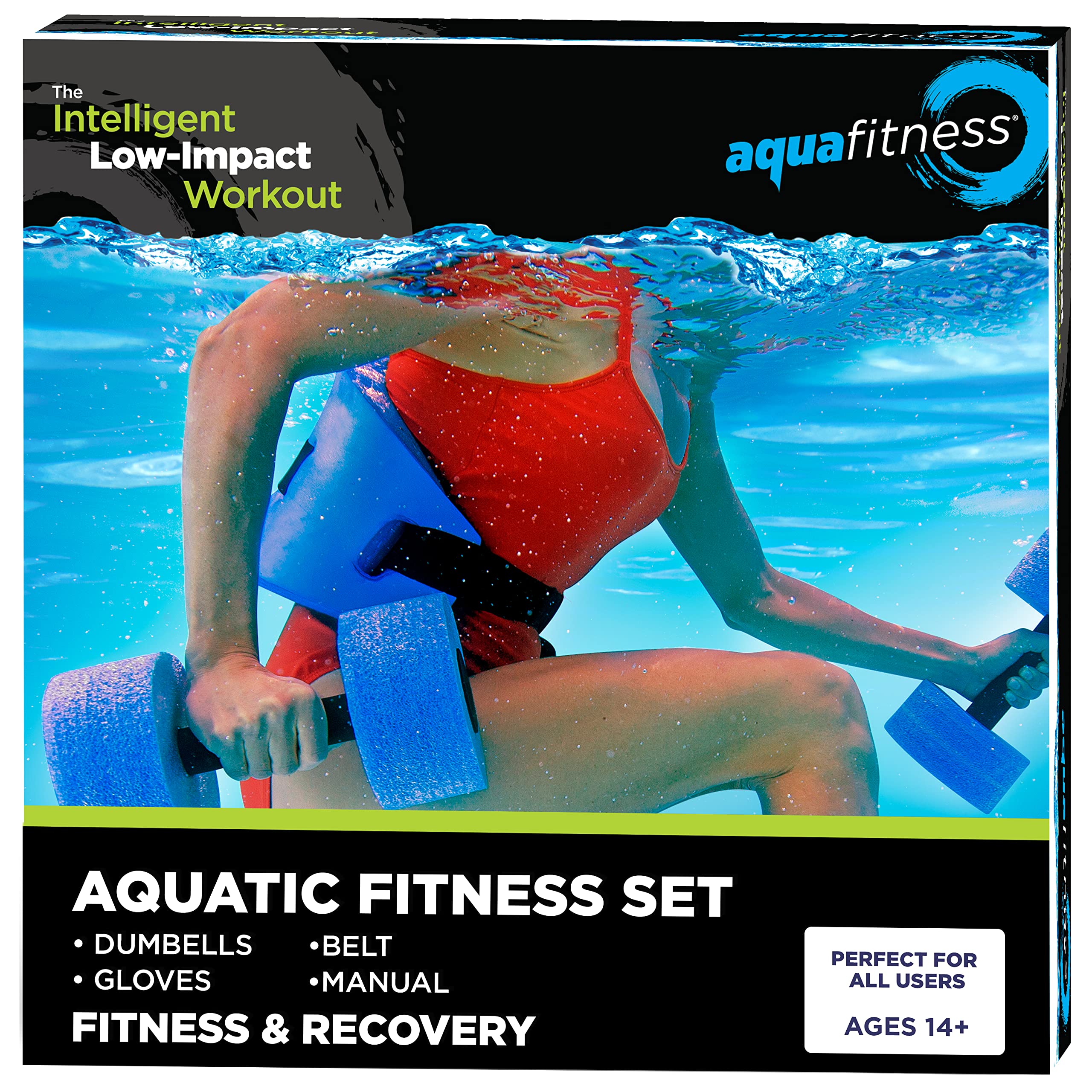Aqua 6-Piece Fitness Set - Adult Water Aerobics Equipment for Pool -  Includes Aquatic Swim Belt, Resistance Gloves, and Dumbbells Aqua Fitness  Exercise Set 6-pieces