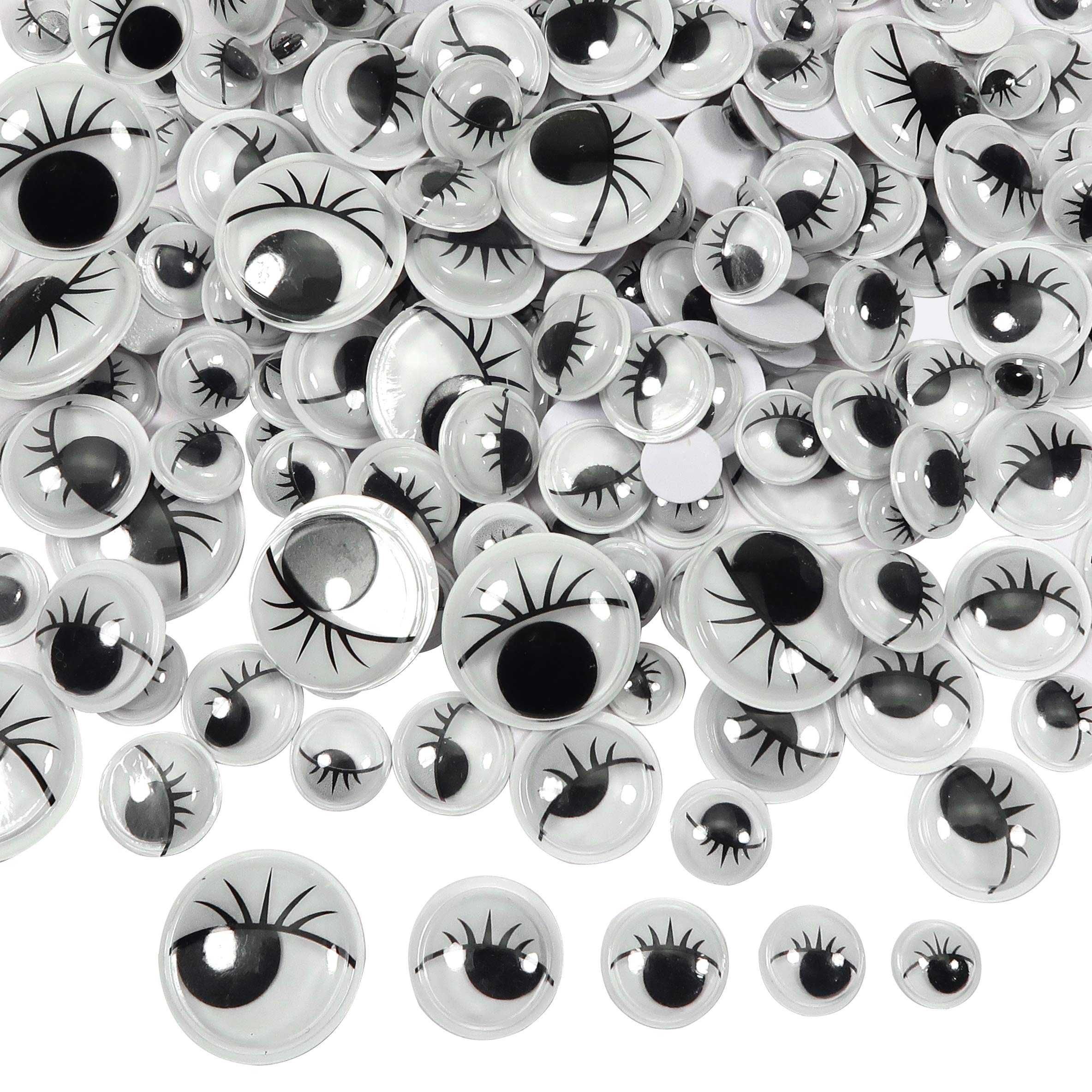 TOAOB 200pcs Black Wiggle Googly Eyes Self Adhesive with Eyelashes Round  8mm 10mm 12mm 15mm 20mm Plastic Sticker Eyes for DIY Crafts Scrapbooking  Decoration