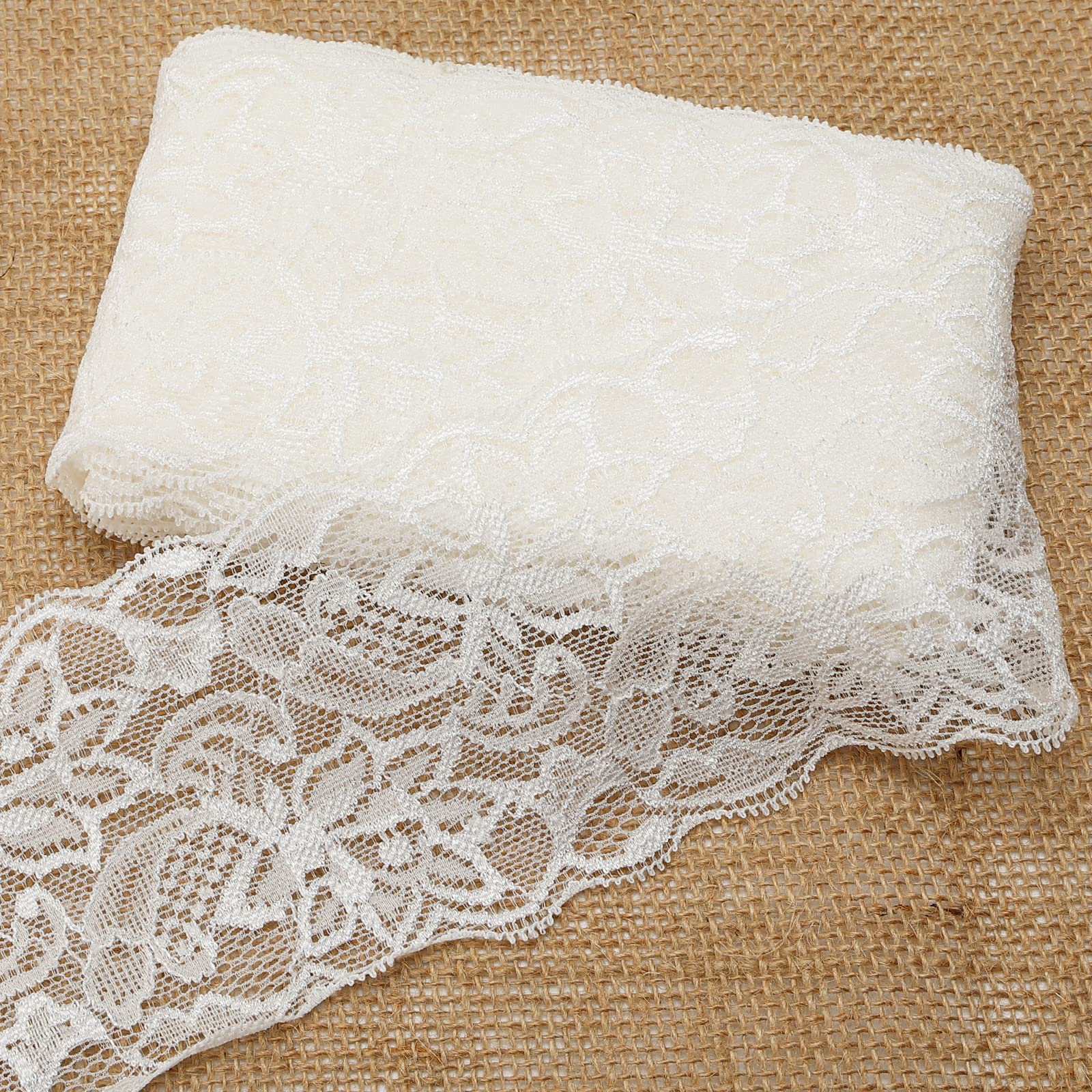 VGOODALL 3 Inch White Lace Ribbon 10 Yards Wide Stretchy Lace Trim Elastic  Floral Lace for