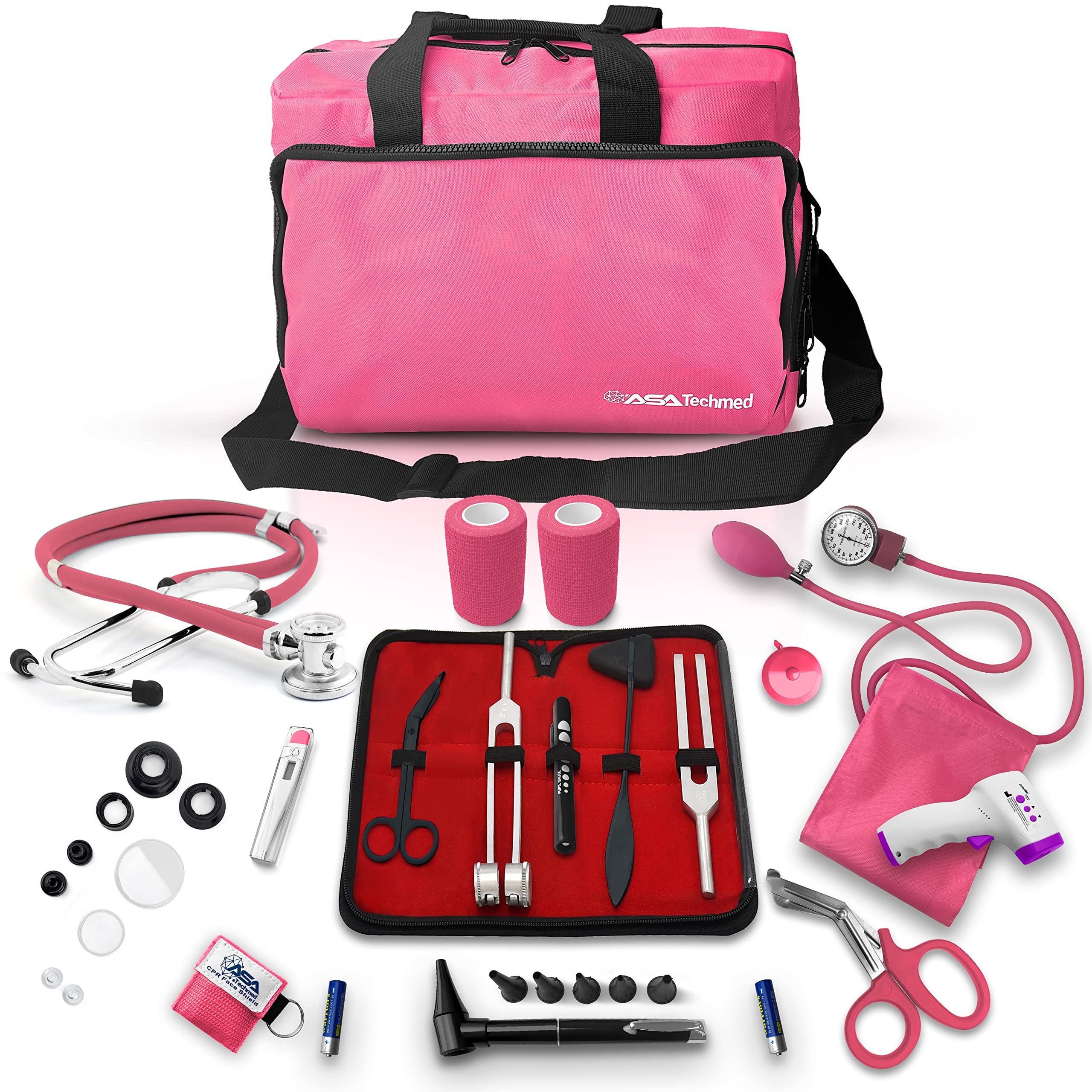 ASA Techmed Nurse Starter Kit - Stethoscope Blood Pressure Monitor Tuning  Forks and More - 18 Pieces Total (Pink)