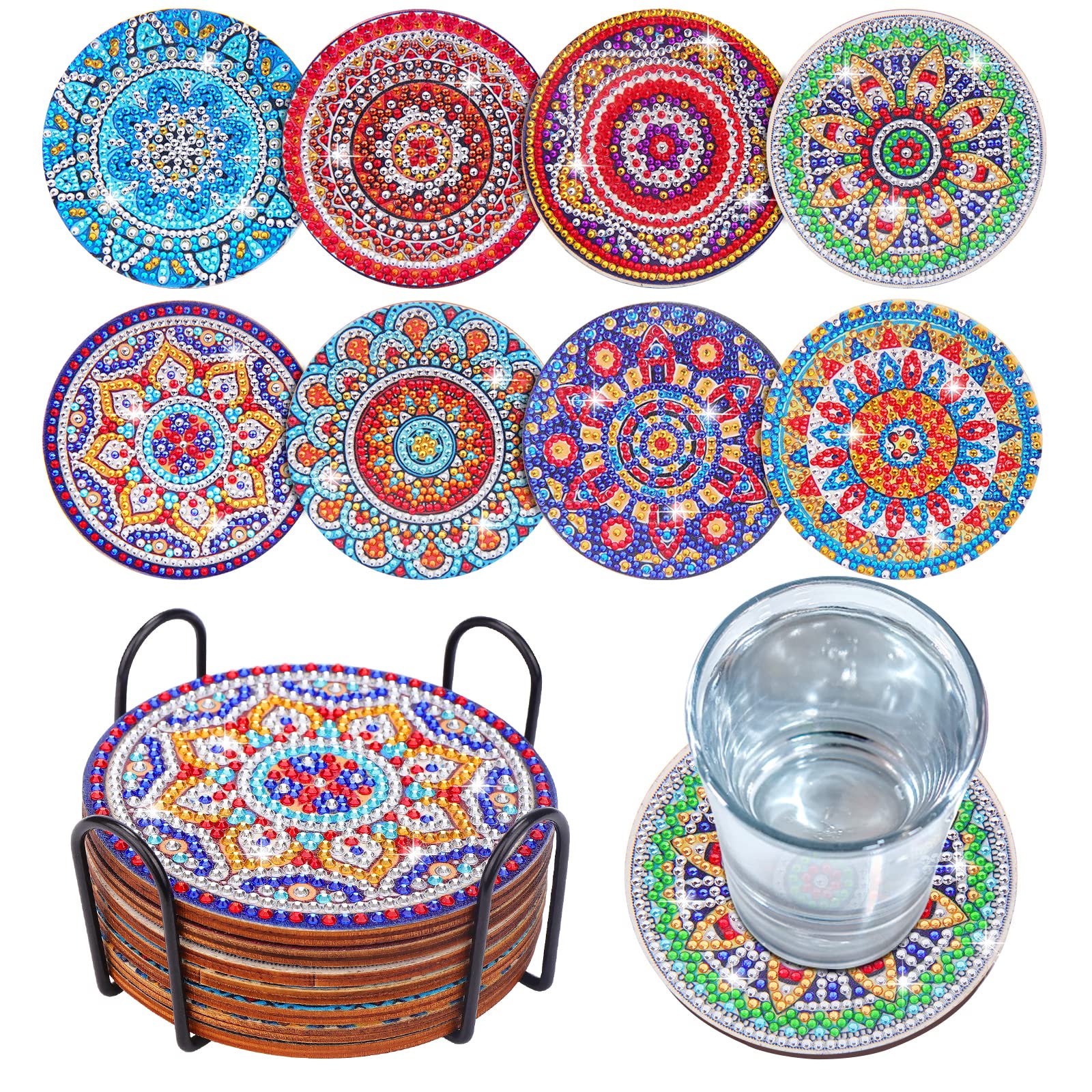 BSRESIN 8 Pcs Coasters with Holder Mandala DIY Diamond Art Crafts for  Adults Small Diamond Painting Kits Accessories