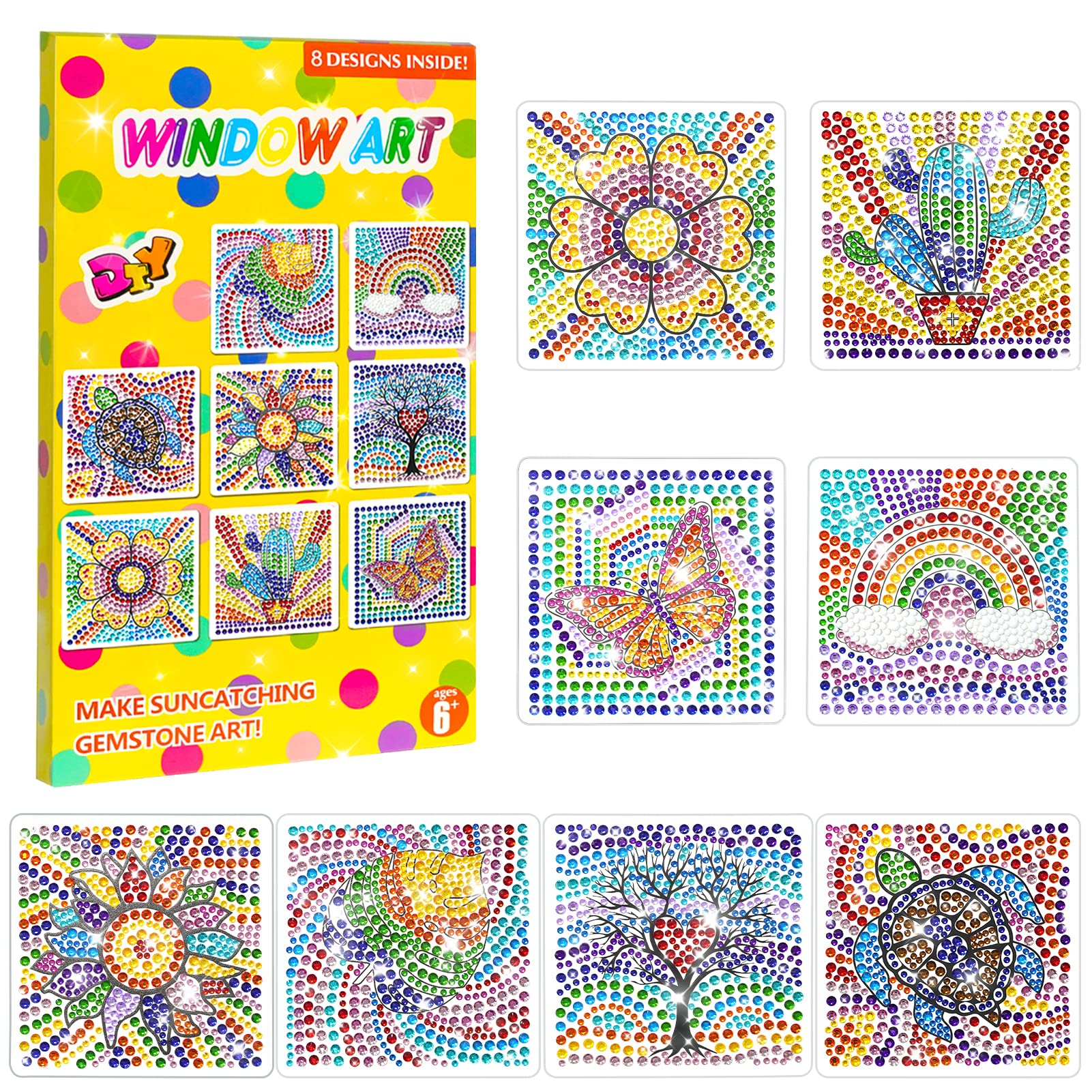 Msoesticc.dl 8Pcs Arts and Crafts for Kids Girls Ages 8-12 Suncatcher Big  Gem Diamond Painting Stickers Kits for Kids DIY Window Gem Art Kits for Kids  Boys