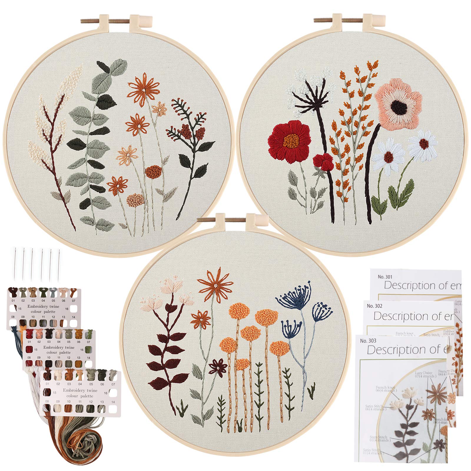 Beginner Embroidery Kit with Pattern and Needle, Hand Stamped Embroidery  Kits for Adults with Instructions Include Color Thread, Plastic Hoop &  Cotton