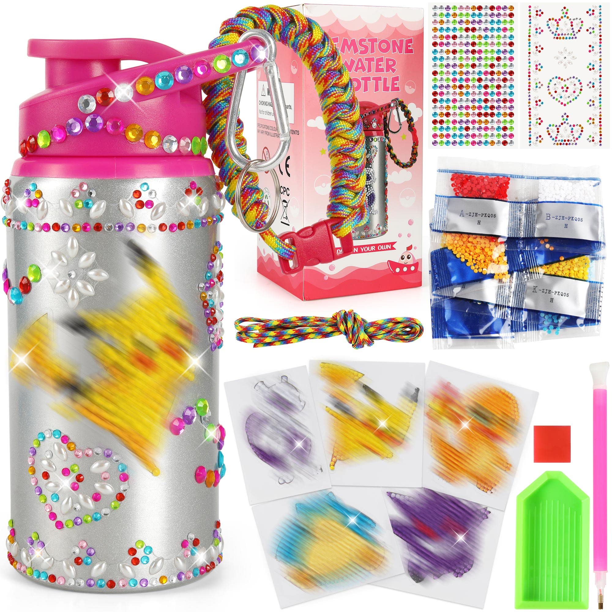 EDsportshouse Decorate Your Own Water Bottle Kits for Girls Age  4-6-8-10,Unicorn Gem Diamond Painting Crafts,Fun Arts and Crafts Gifts Toys  for Girls