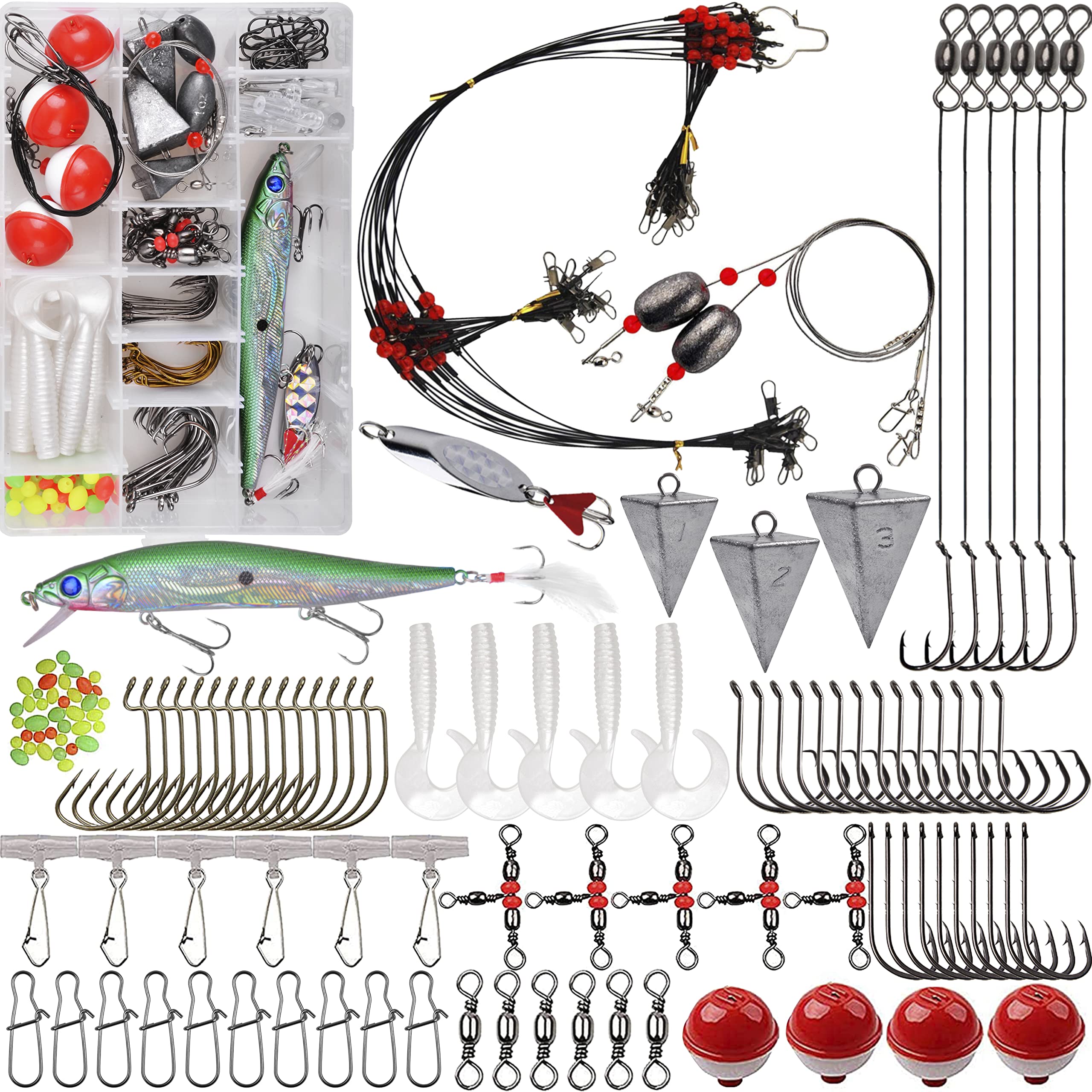 Saltwater Fishing Surf Fishing Rigs Tackle Kit - 138pcs Include Pyramid  Sinkers Saltwater Fishing Lures Hooks Leaders