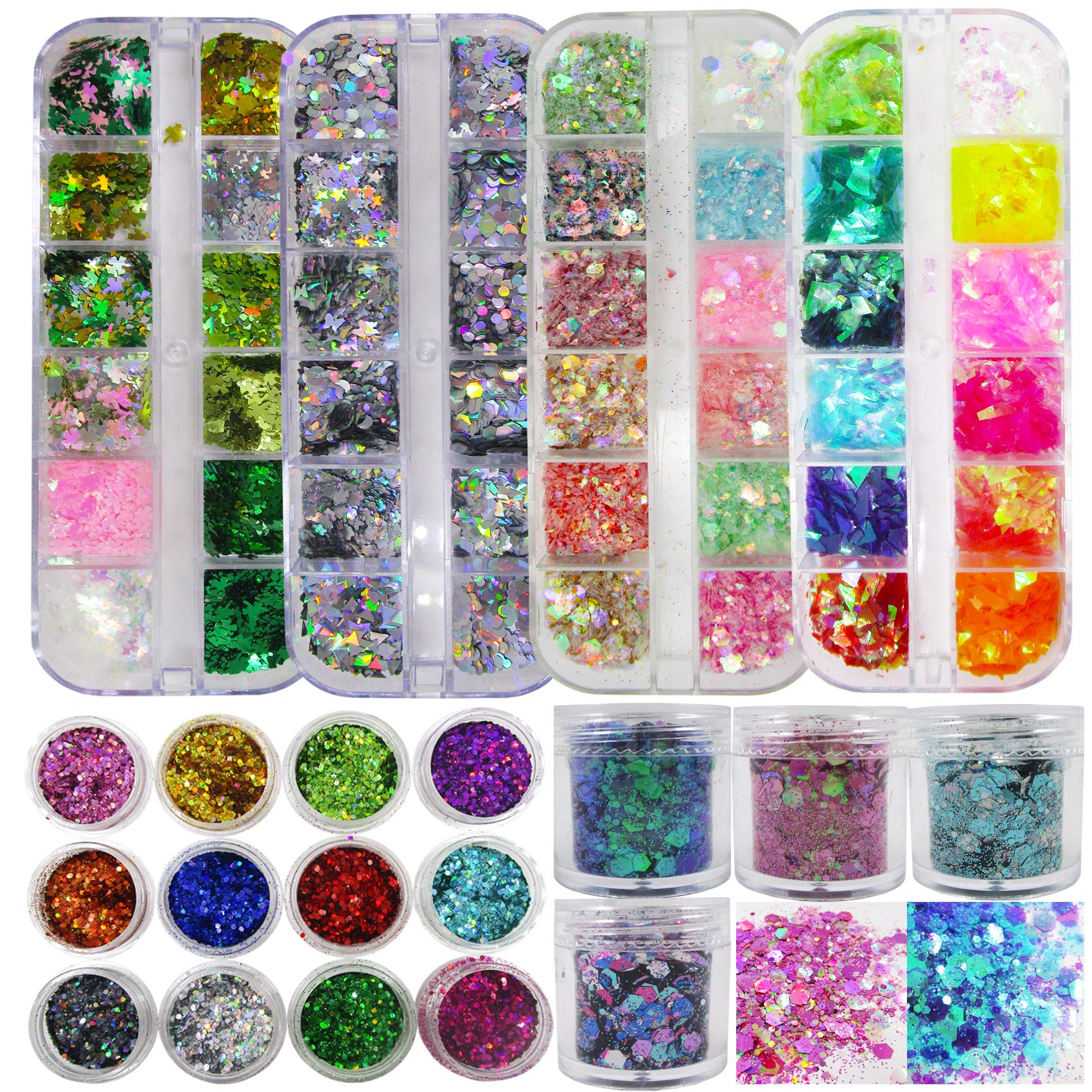 12 Colors Iridescent Nail Art Glitter Sequins Chunky Glitter Hexagon Fine  Glitters Flakes for Nail Art Holographic 3D Sparkly Acrylic Nails