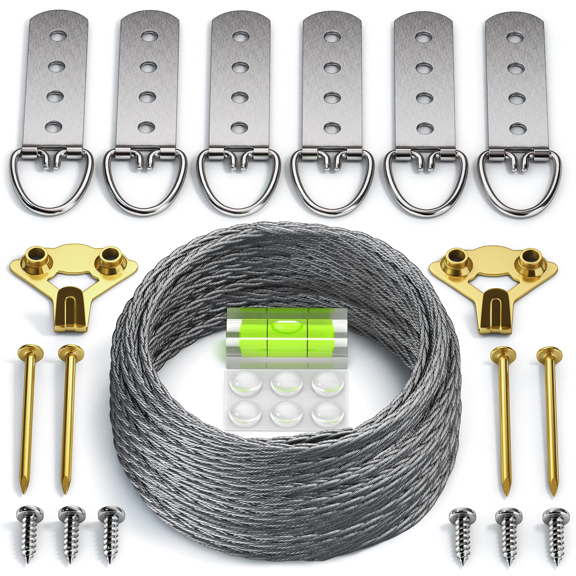 Heavy Duty Picture Wire Hanging Kit - D-Ring, Screws, Hanging