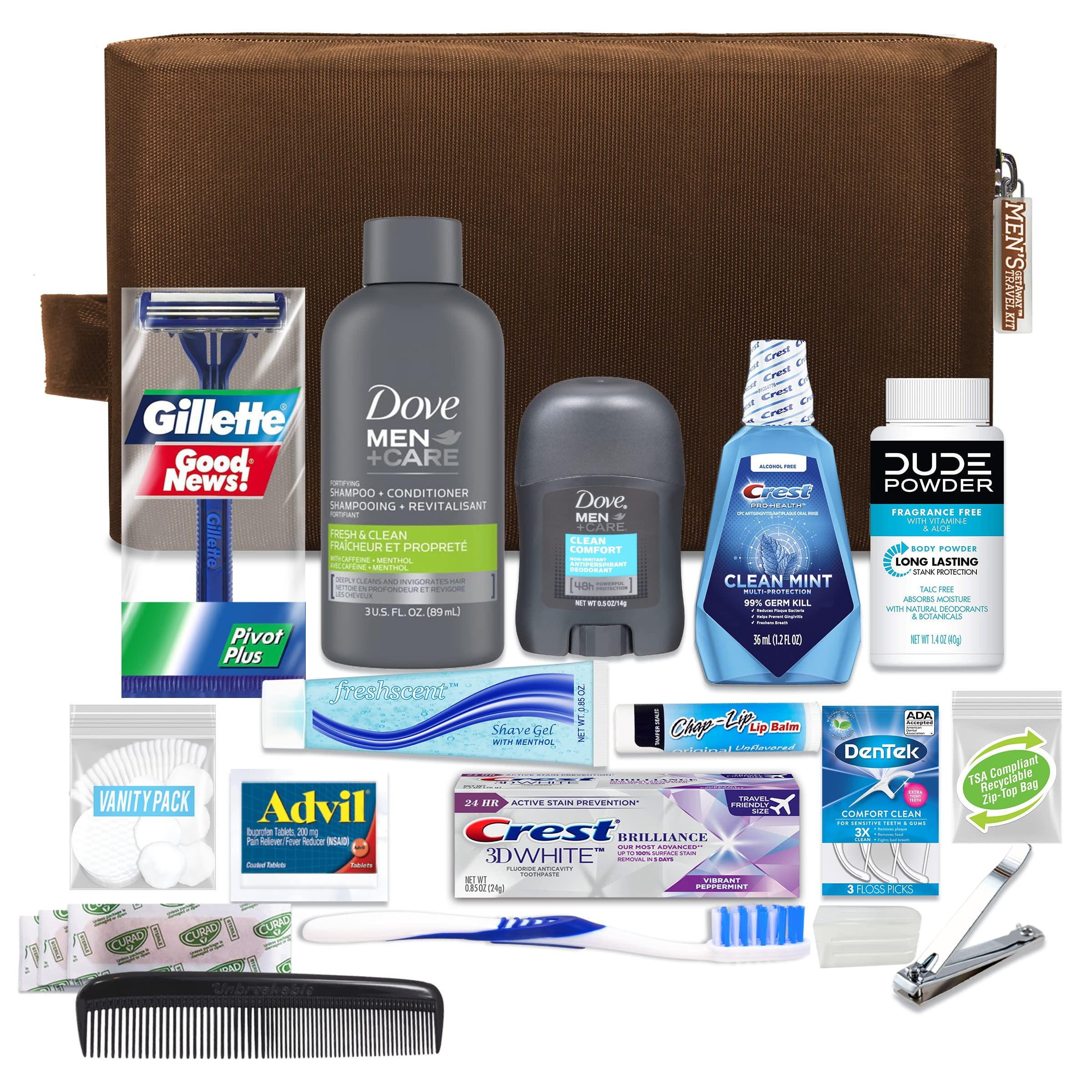 Convenience Kits International Mens Premium 20-Piece Kit with Travel Size  TSA Compliant Essentials, Featuring: Dove