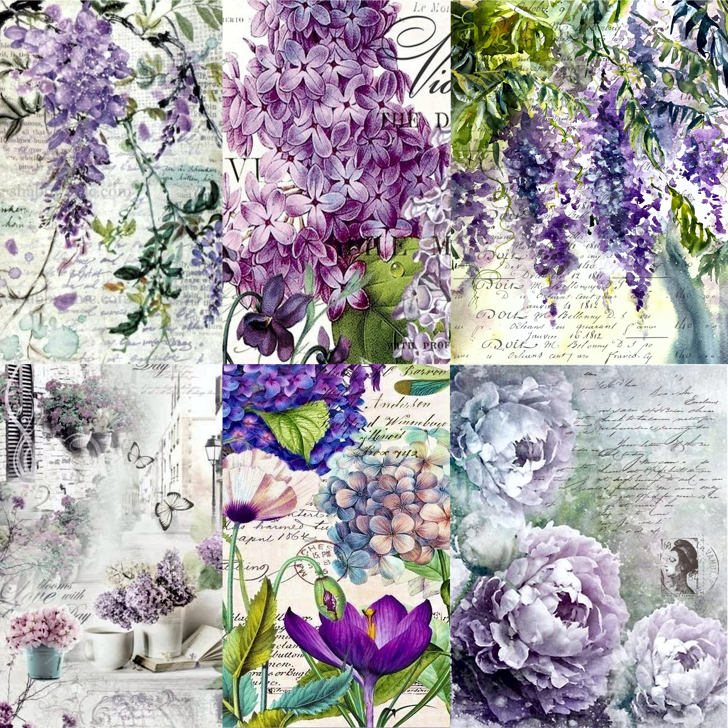 Victorian Floral Mulberry Rice Paper, 8 x 10.5 inch - 6 Unique Printed Mulberry Paper Images 30gsm Visible Fibres for Decoupage Crafts Mixed Media