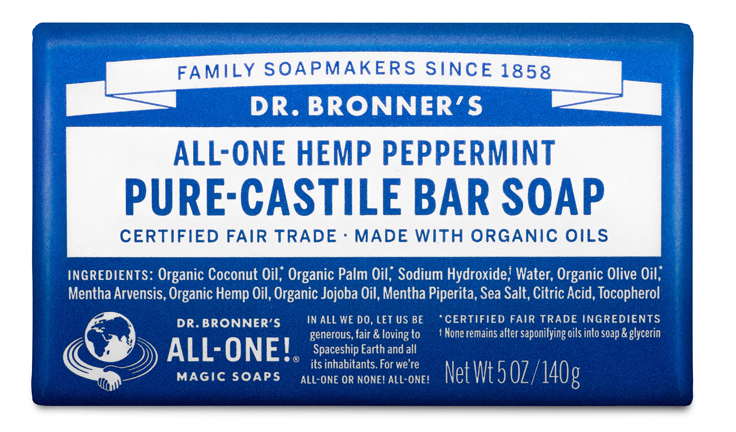 Dr Bronners Bar Soap, All-One Hemp Peppermint - 5 oz