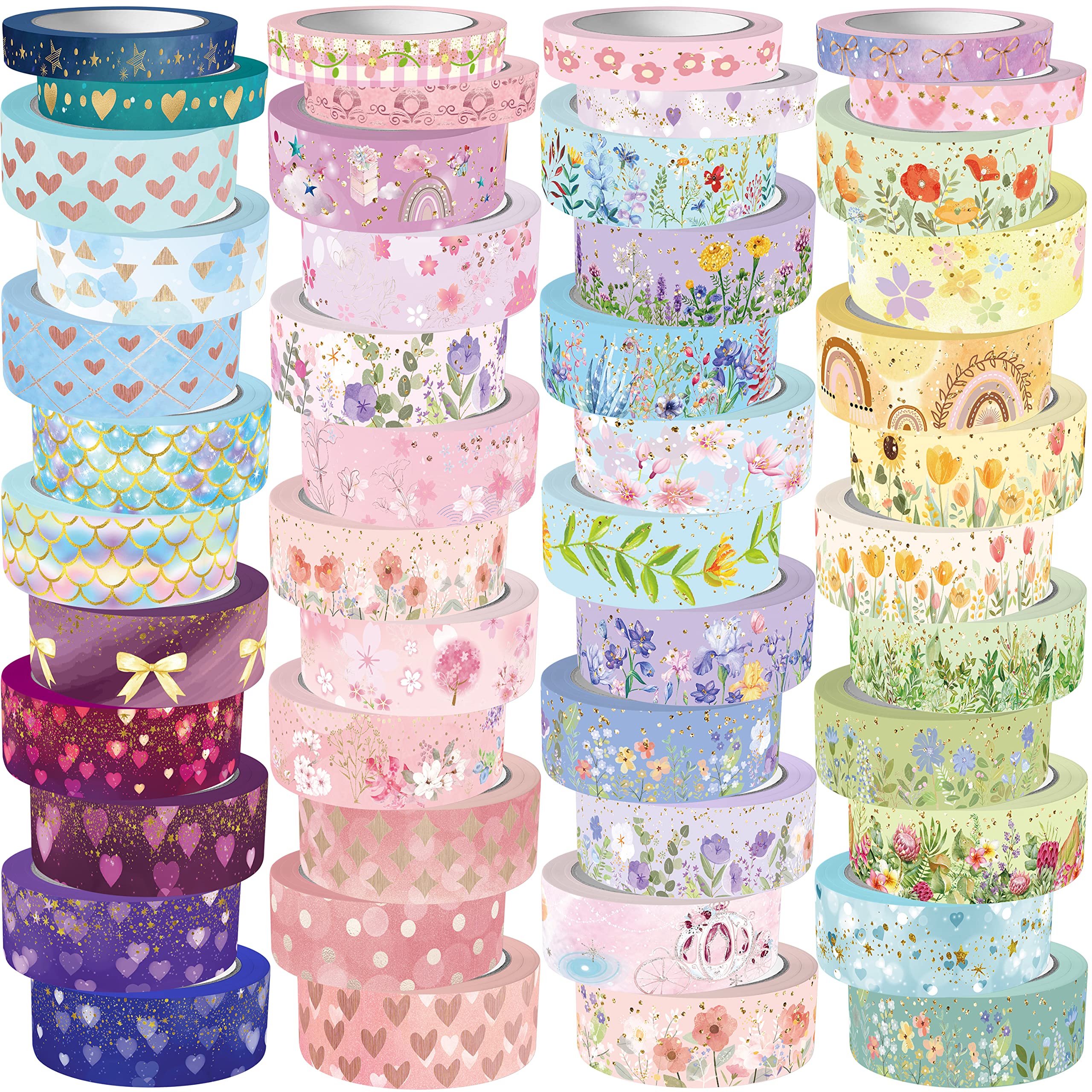 slapaflife 50 Rolls Washi Tape Set, Gold Foil Flower Decorative