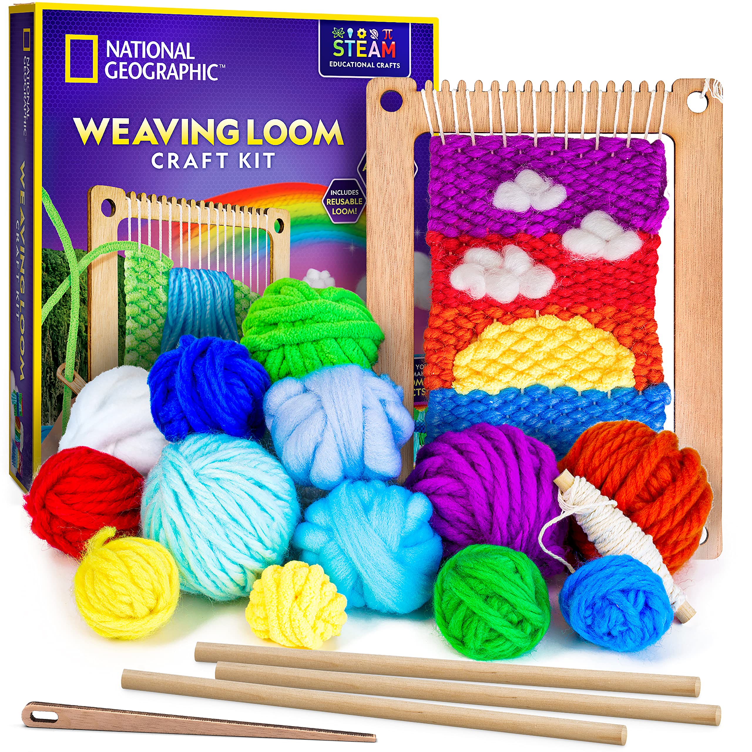 NATIONAL GEOGRAPHIC Kids Weaving Kit - Arts and Crafts Loom Weaving Kit for  Kids with Wooden Loom, Yarn & 3 Fun Designs Kids Can Easily Weave, Easy Weaving  Loom for Kids, Child