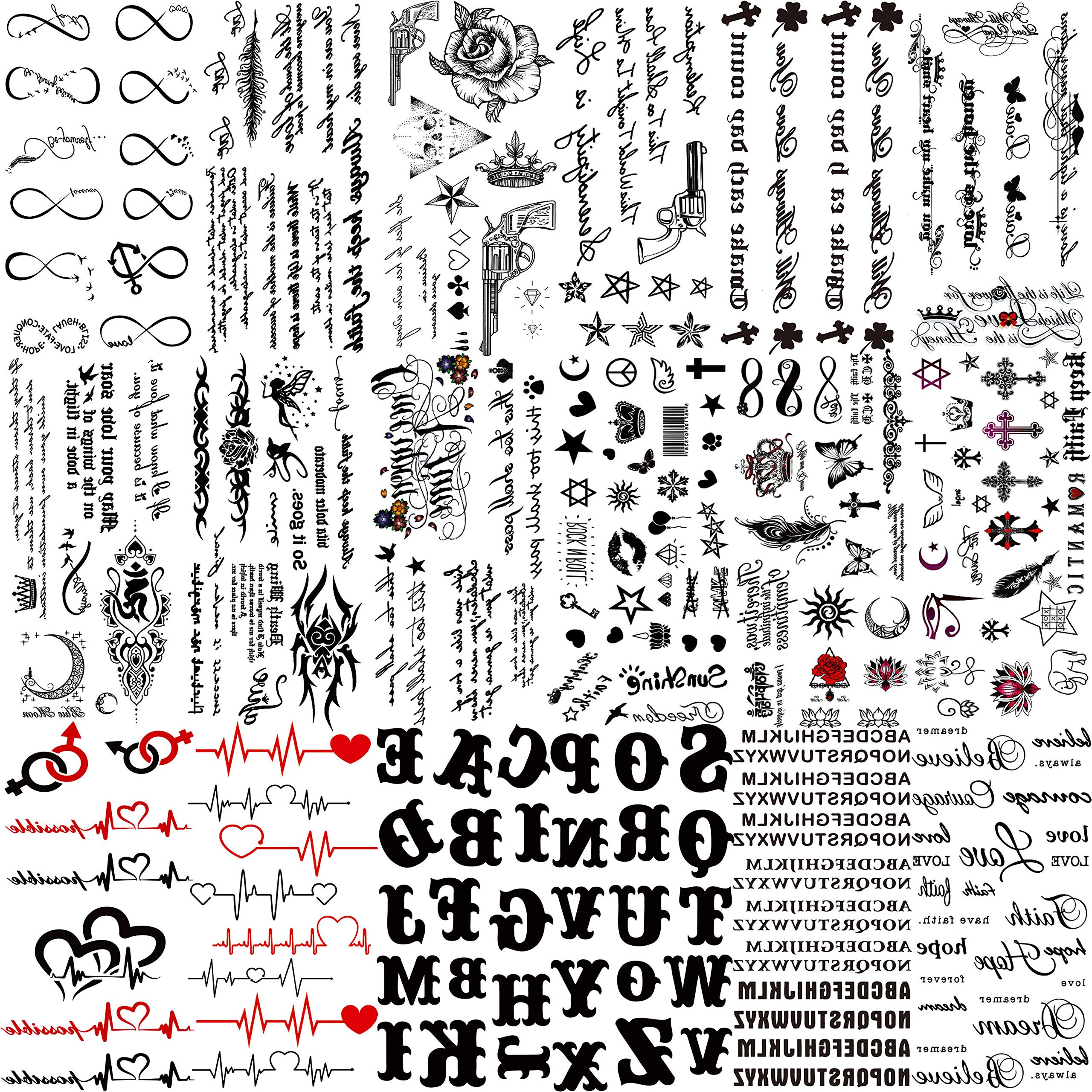 TASROI 18 Sheets Black Inspired Quotes Temporary Tattoos For Women Kids Children Long Lasting Letter Alphabet Words Fake Tattoo Stickers Birds Cross ECG infinity Moon Star Neck Arm Tatoo For Men Adult TASROI 18 Sheets Black Inspired Quotes Temporary Tattoos For Women Kids Children Long Lasting Letter Alphabet Words Fake Tattoo Stickers Birds Cross ECG infinity Moon Star Neck Arm Tatoo For Men Adult