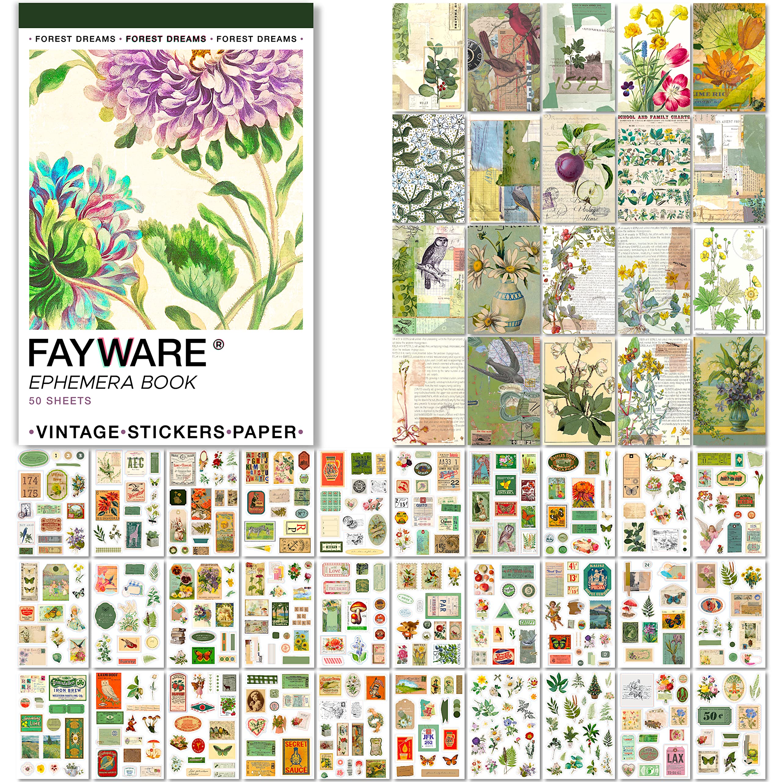 FAYWARE Washi Vintage Stickers for Scrapbooking - Ephemera