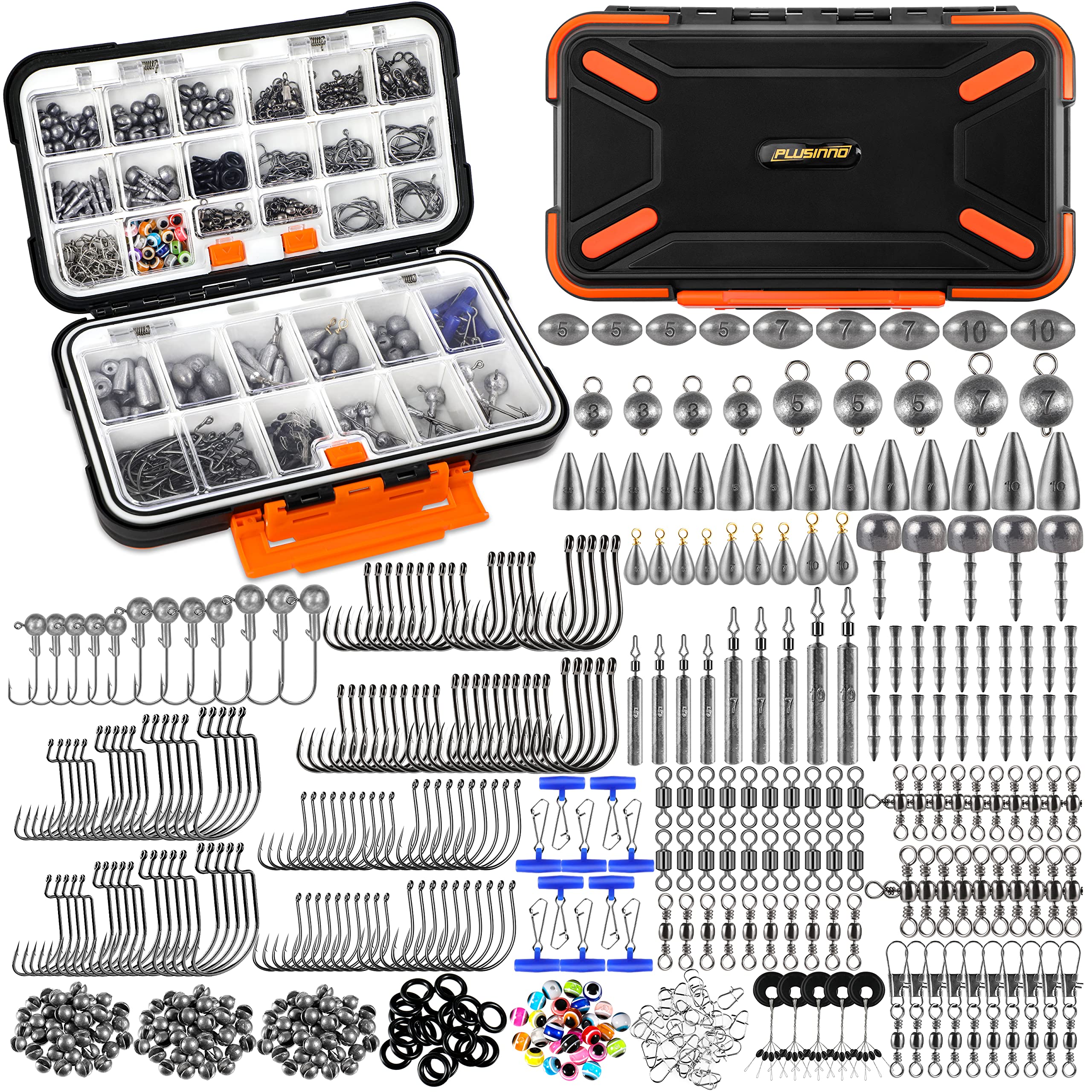 PLUSINNO 264/397pcs Fishing Accessories Kit, Organized Fishing Tackle Box  with Tackle Included, Fishing Hooks, Fishing